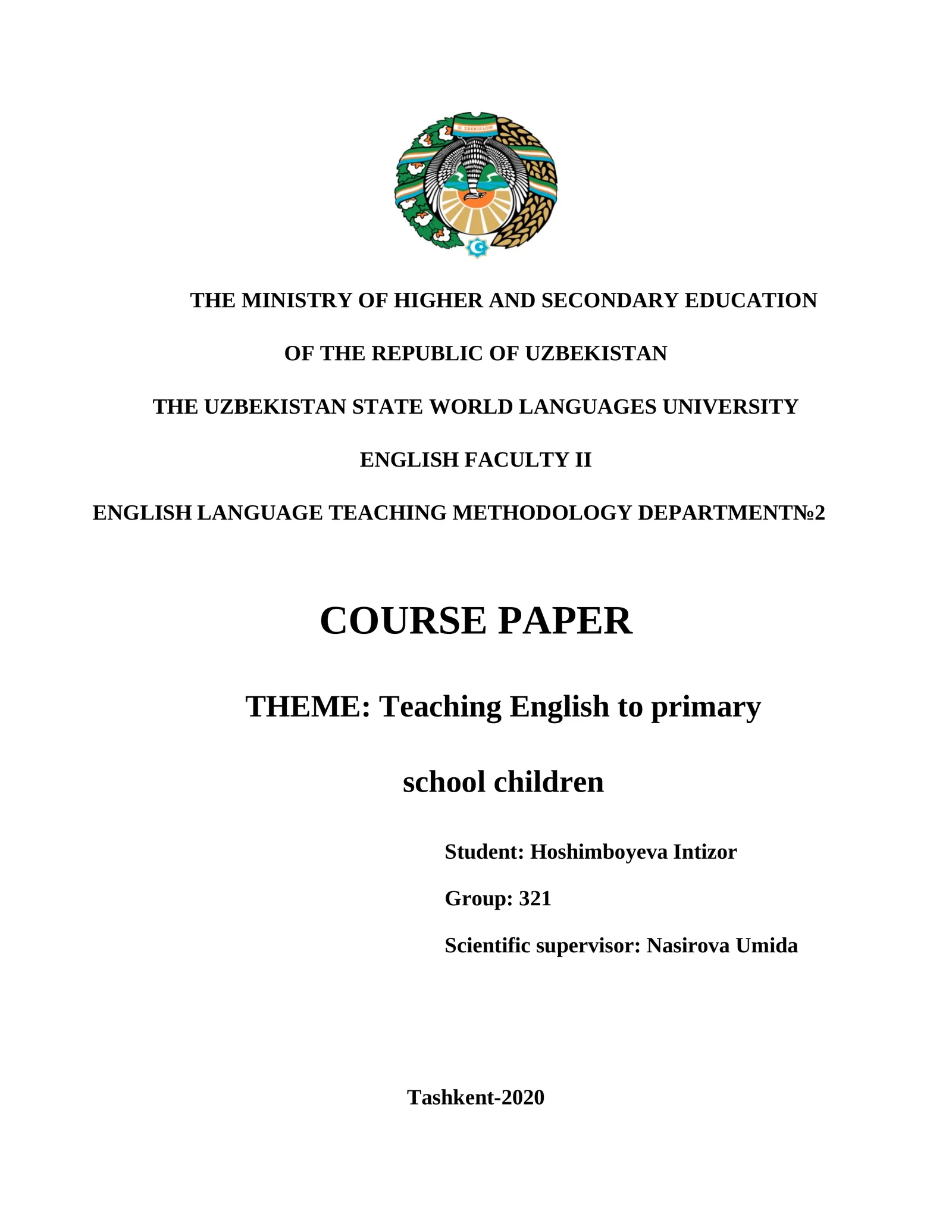 English Language Teaching Methodology at Primary Schools 1
