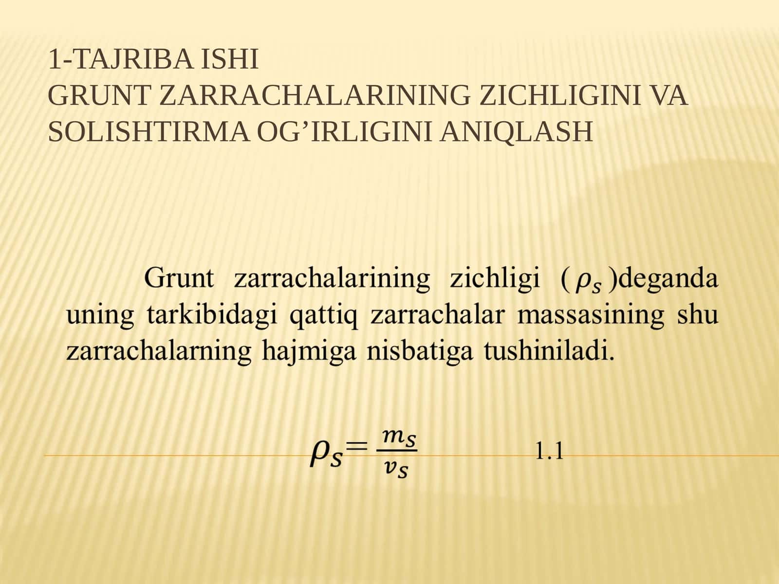 1-tajribaishi Grunt zarra chalarining zichligini va solishtirmani o'g'irligini aniqlash 1