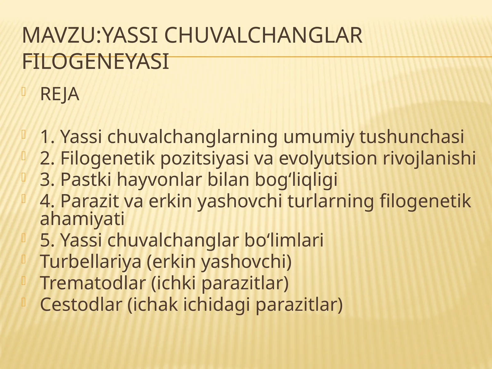 Yassichuvalchanglar filogeneyasi 1