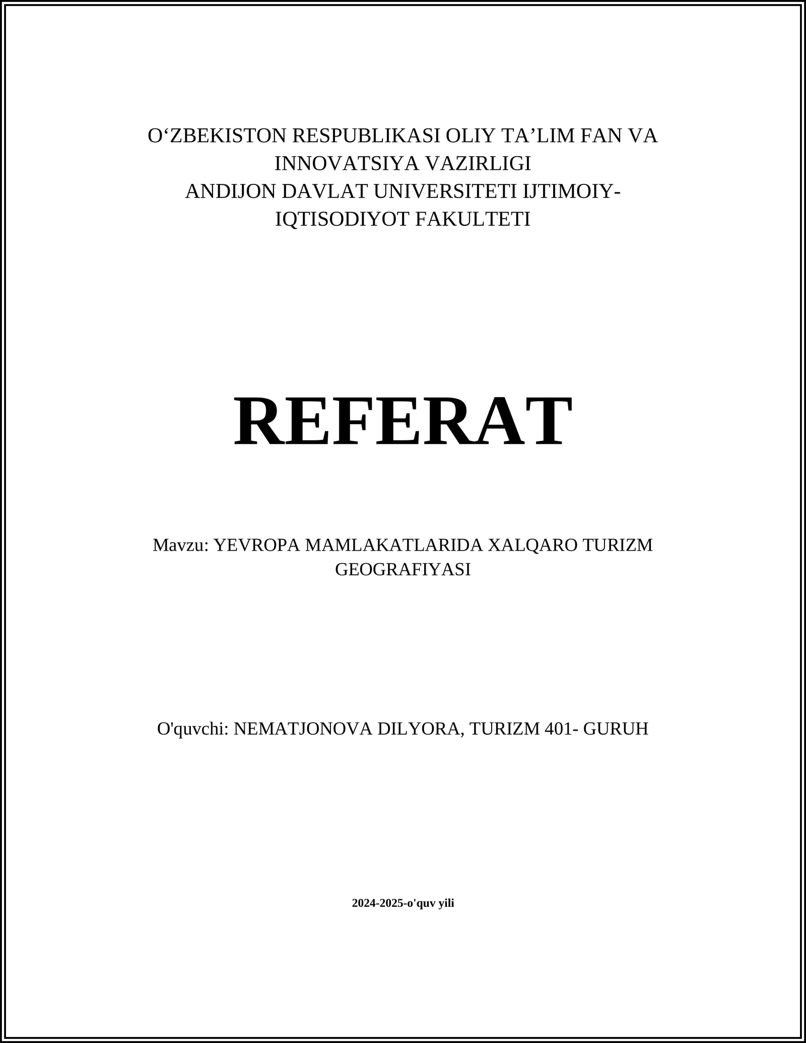 YEVROPA MAMLAKATLARIDA XALQARO TURIZM GEOGRAFIYASI 1