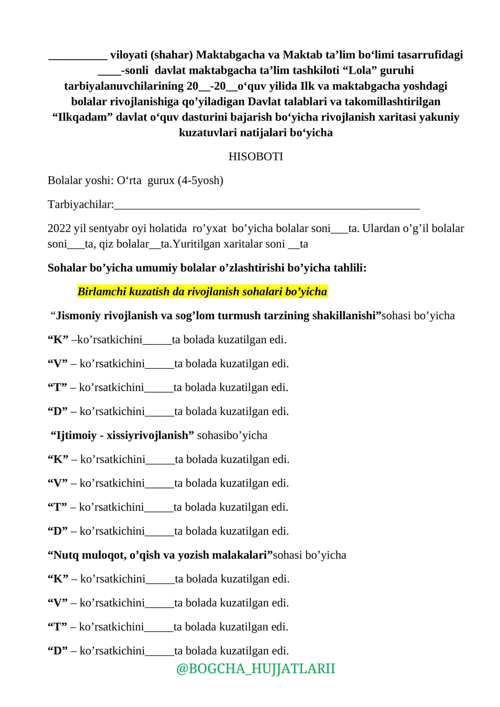 Lola guruhi tarbiyalanuvchilarining ta'lim rivojlanishi 1