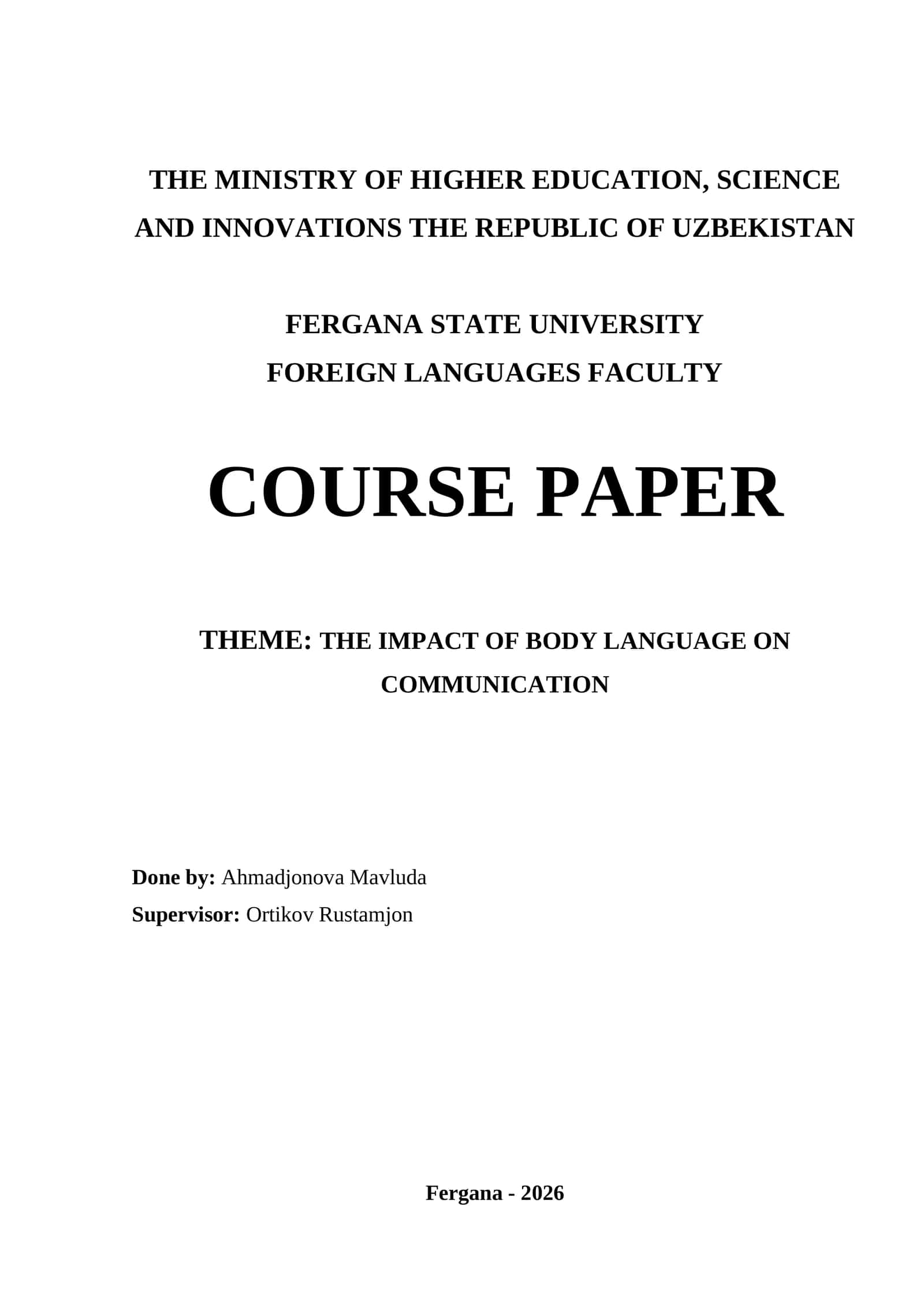 Course Paper on "The Impact of Body Language on Communication" 1