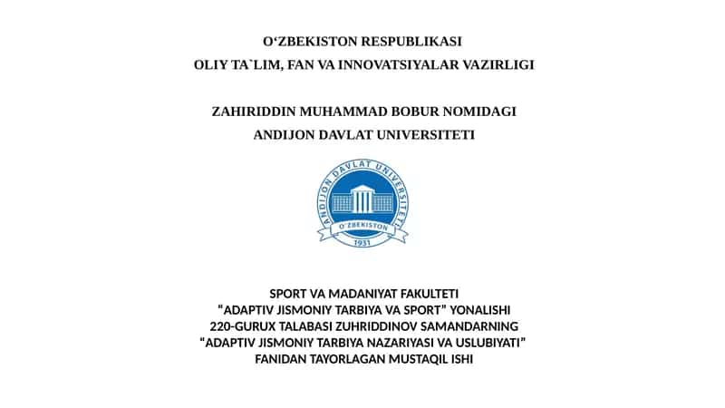 Chet Mamlakatlarda Adaptiv Jismoniy Tarbiya Tizimi Tajribasi va O‘zbekistonda Qo‘llash Imkoniyatlari 1
