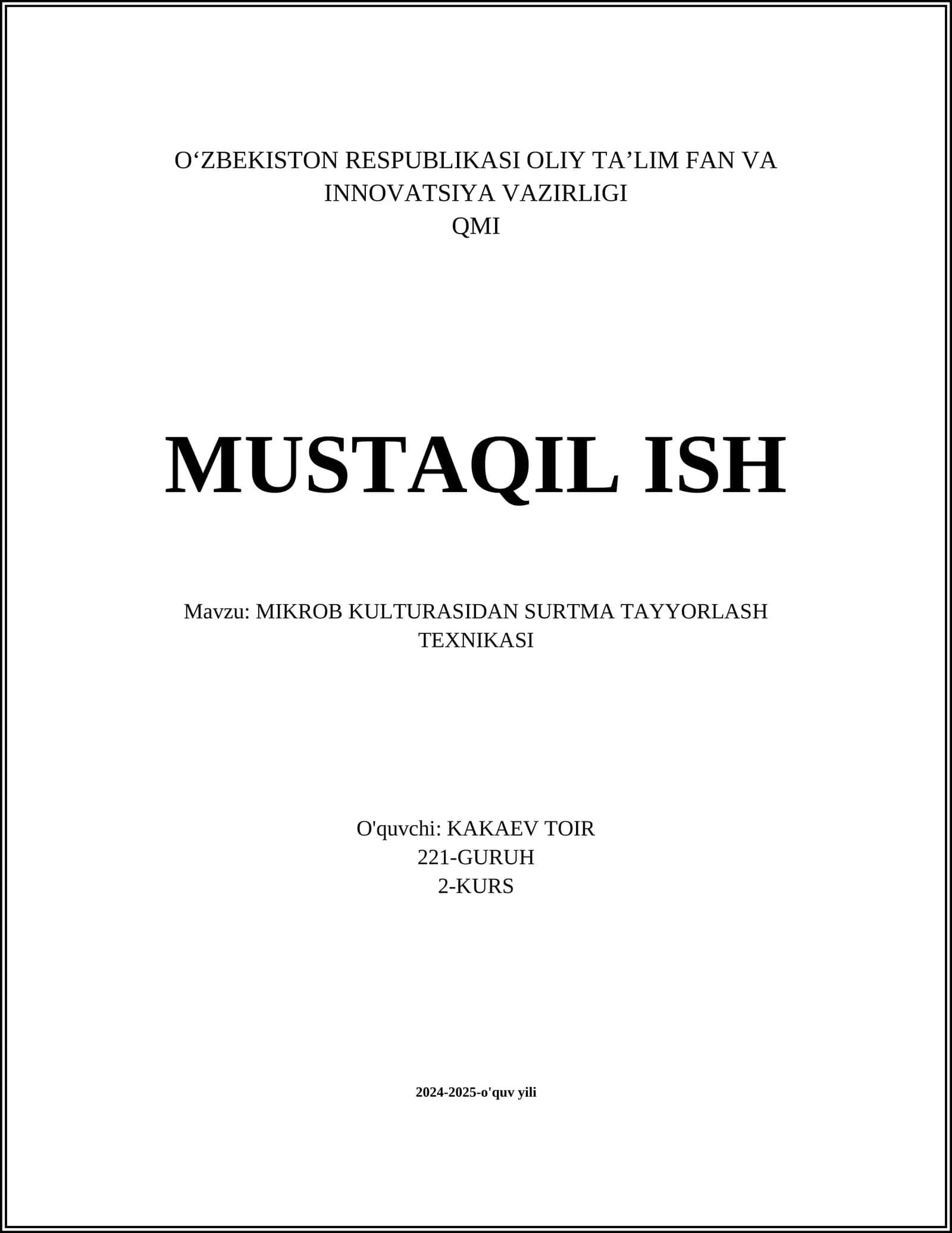 MIKROB KULTURASIDAN SURTMA TAYYORLASH TEXNIKASI 1