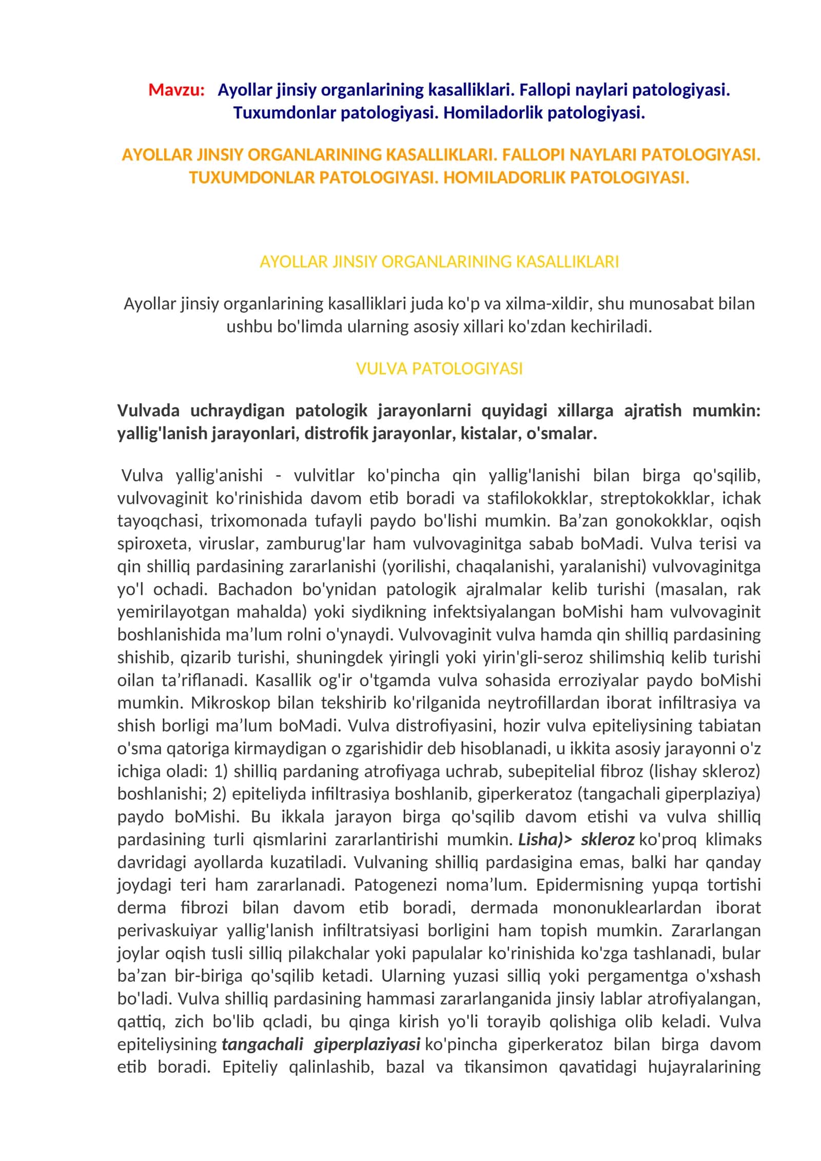 AYOLLAR JINSIY ORGANLARINING KASALLIKLARI 1