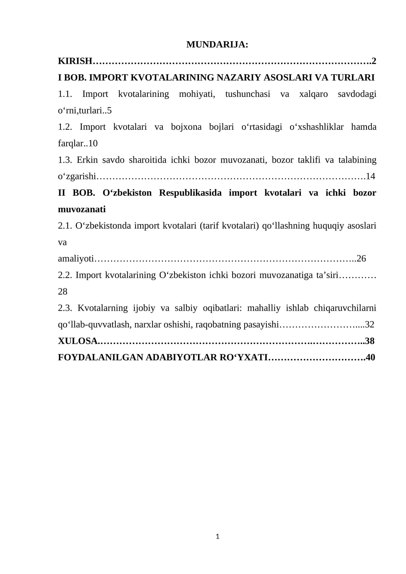 Import kvotalari va ichki bozor muvozanati 1