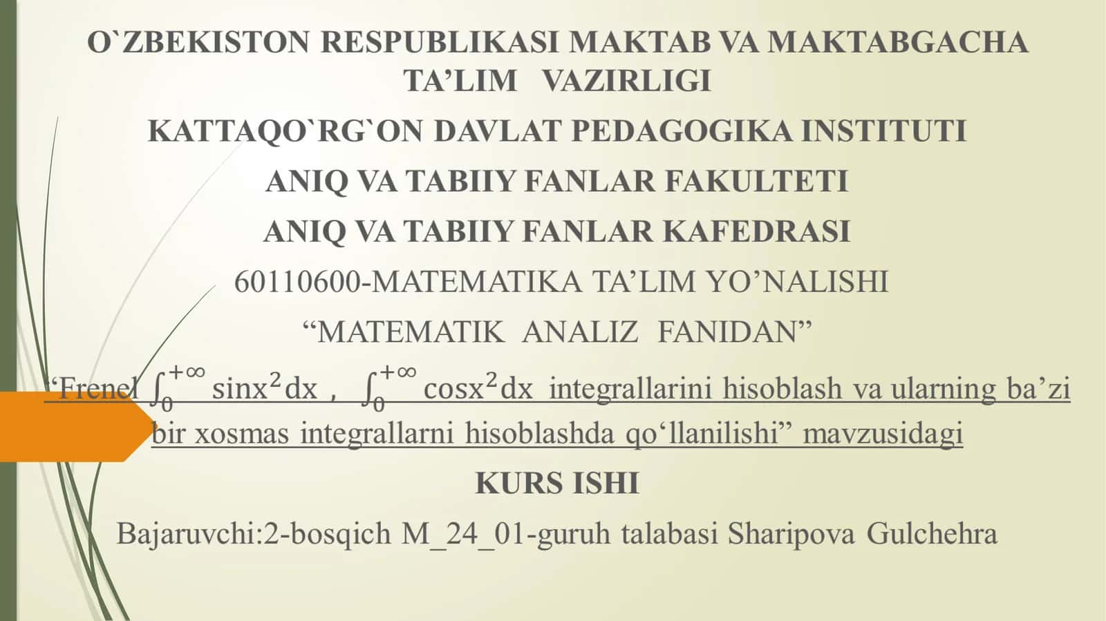 Xosmas Integrallar va Ularning Turlari 1