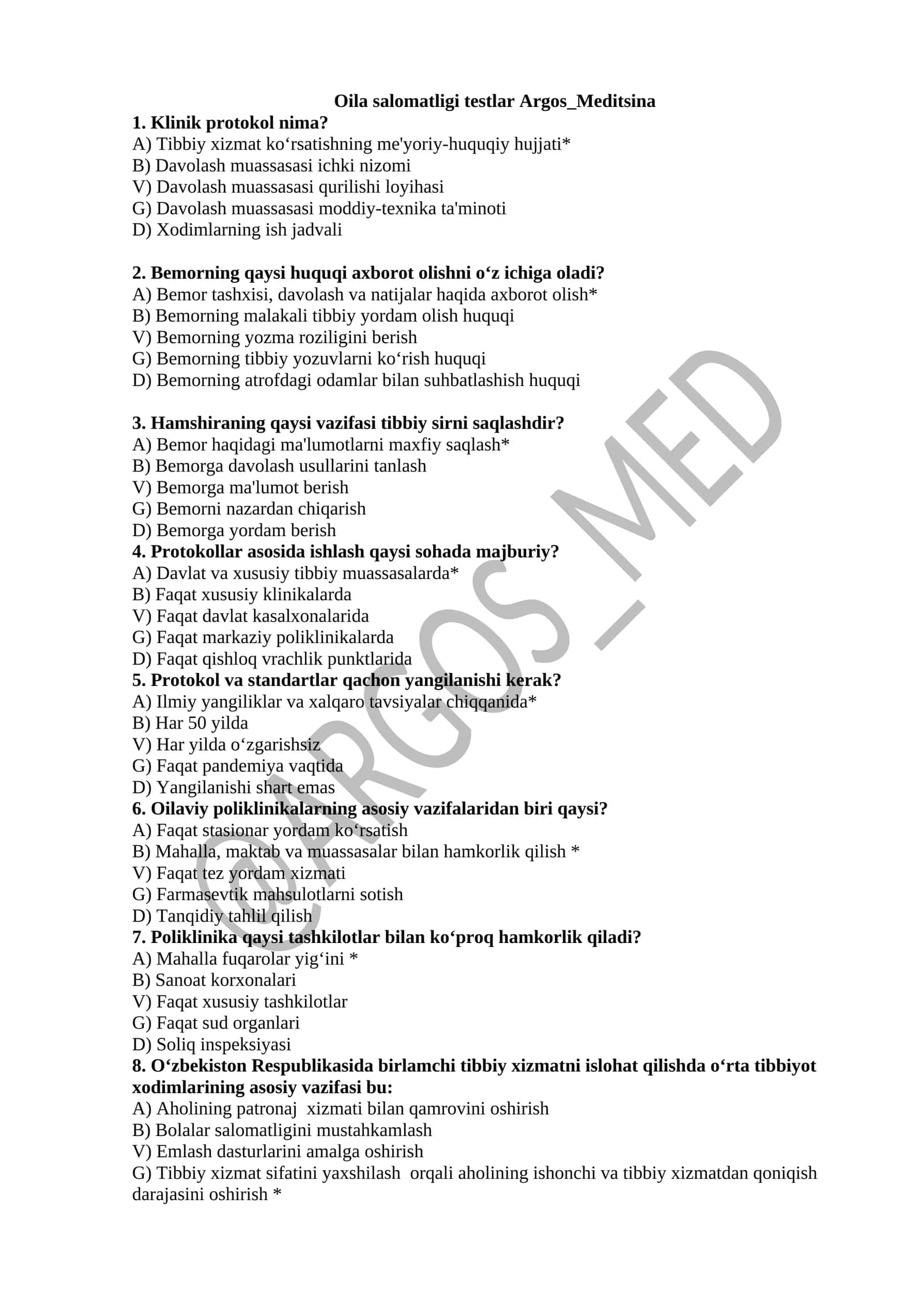 Oila salomatligi testlar Argos_Meditsina 1