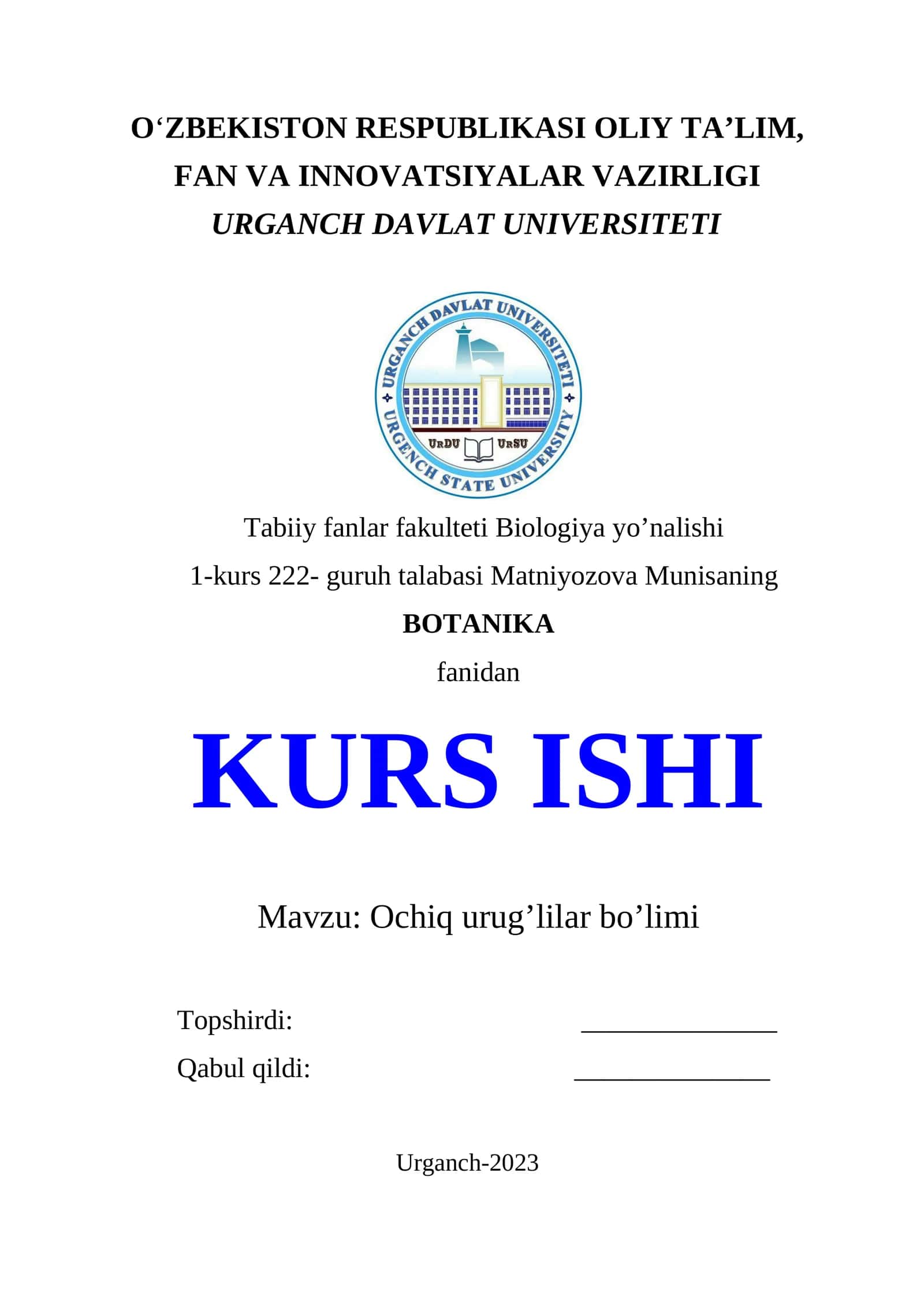 Ochiq urug'lilar bo'limi 1