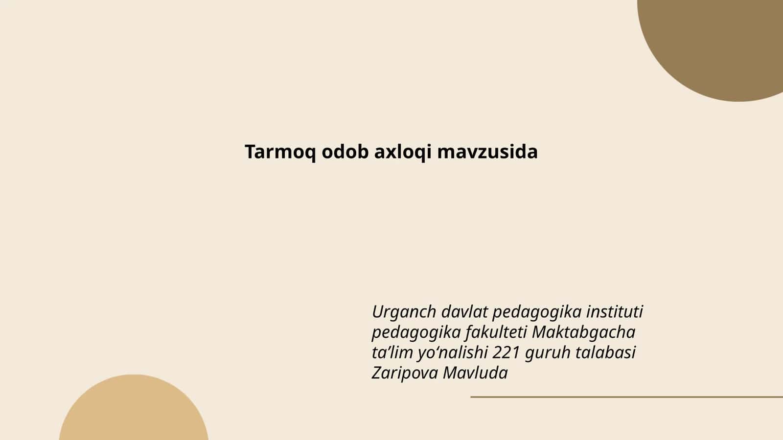 Tarmoq odob axloqi mavzusida 1