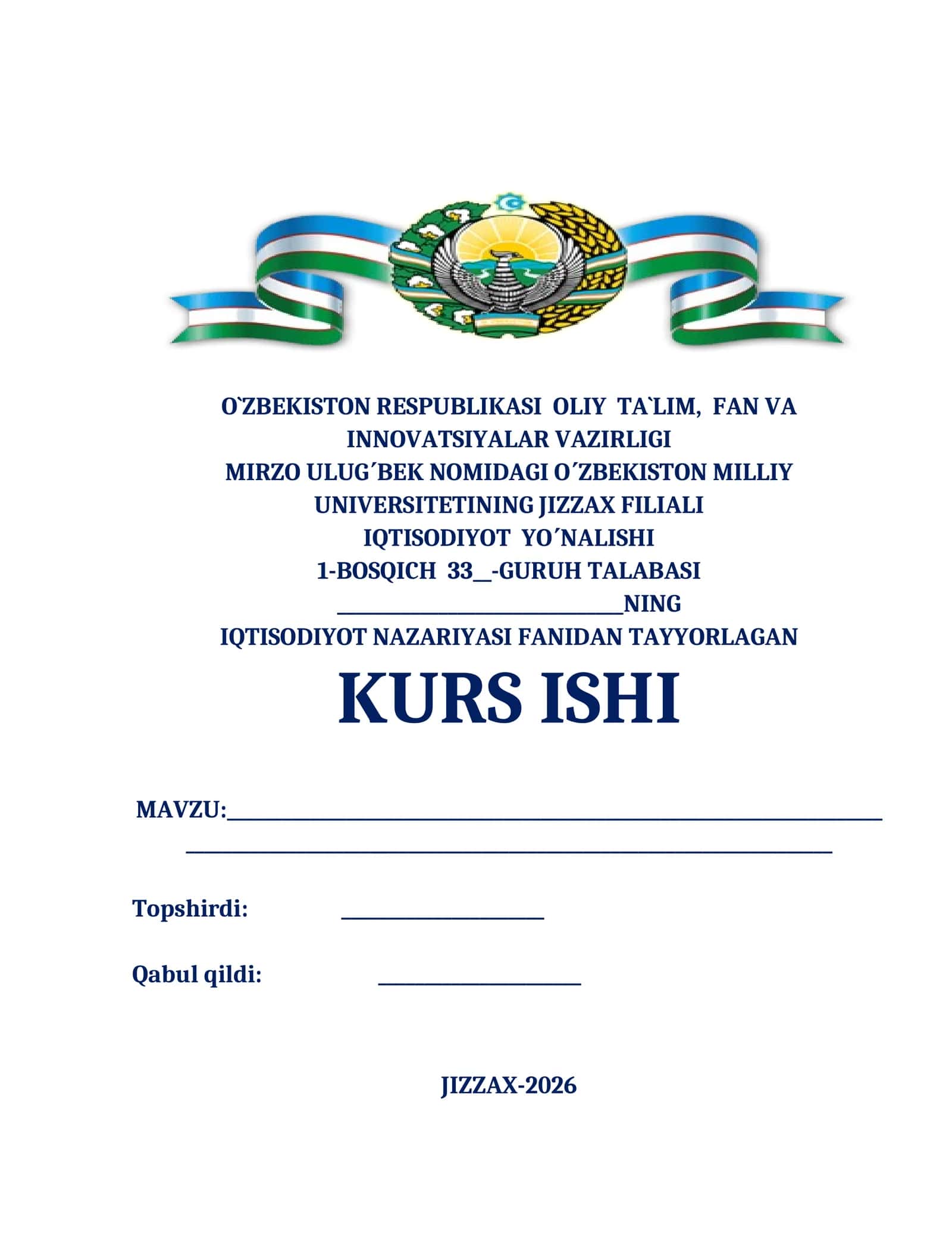 IQTISODIYOT NAZARIYASI FANIDAN KURS ISHI 1