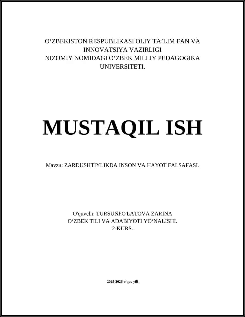 ZARDUSHTIYLIKDA INSON VA HAYOT FALSAFASI 1