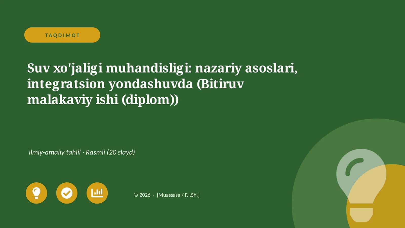 Suv xo'jaligi muhandisligi: nazariy asoslari, integratsion yondashuvda (Bitiruv malakaviy ishi (diplom)) 1