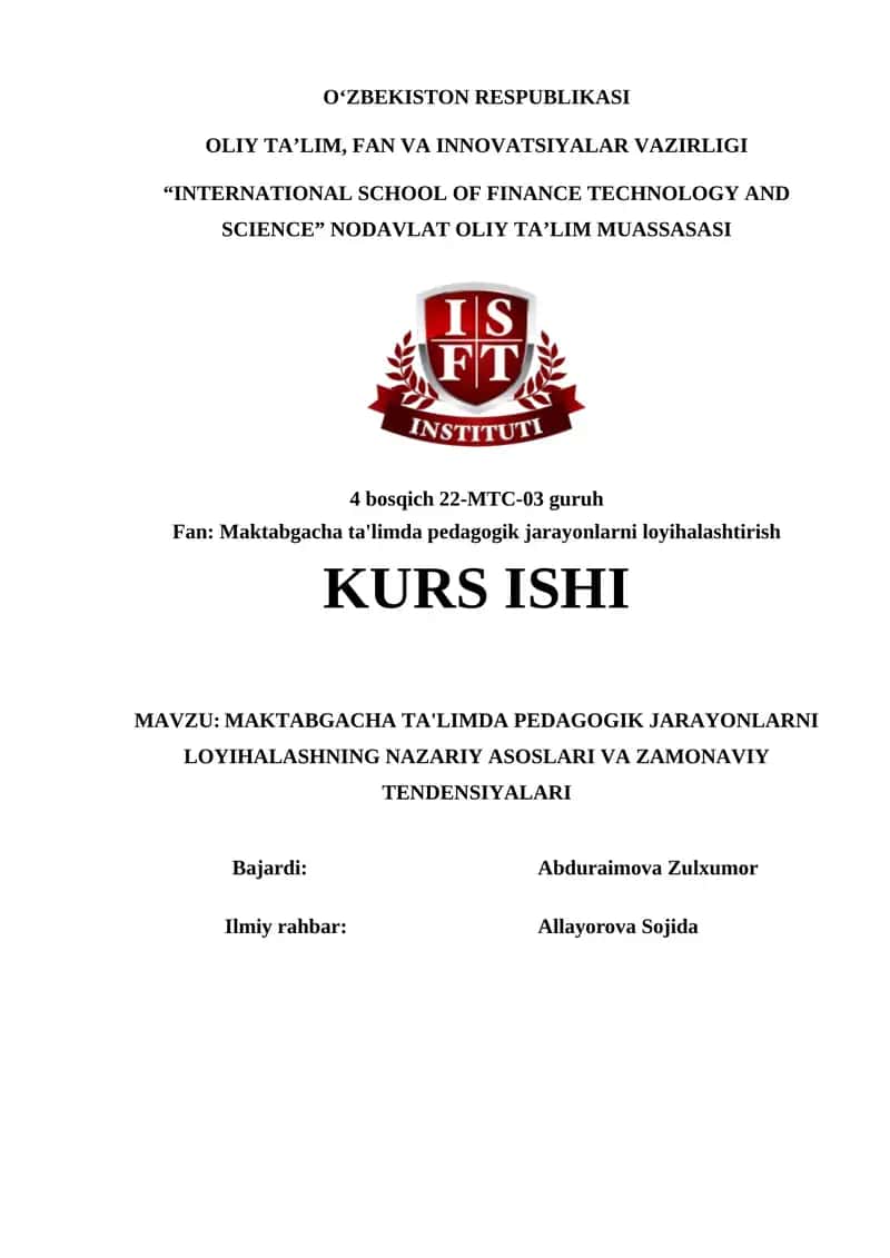 MAKBATGACHA TA'LIMDA PEDAGOGIK JARAYONLARNI LOYIHALASHNING NAZARIY ASOSLARI VA ZAMONAVIY TENDENSIYALARI 1