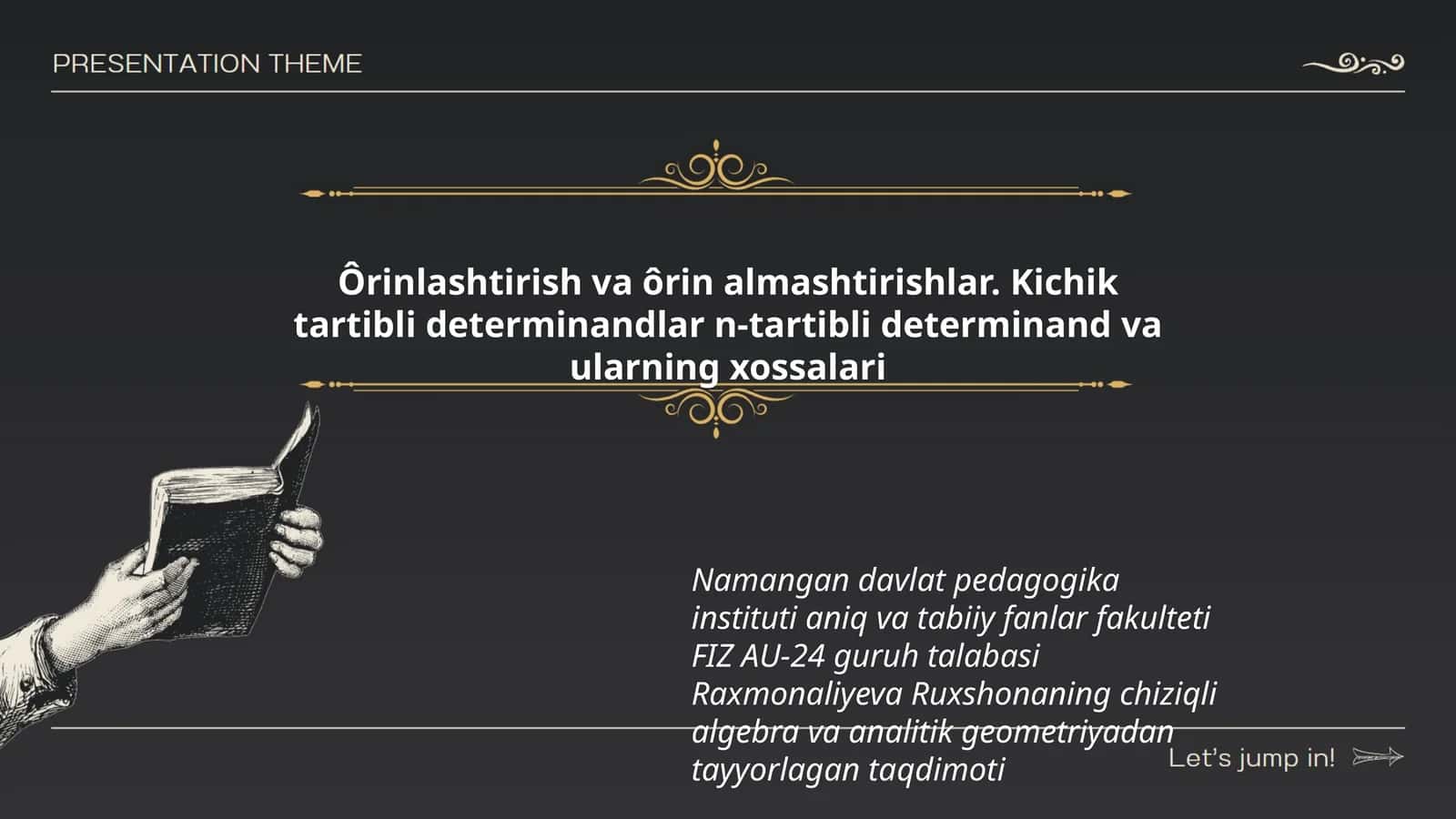 Chiziqli algebra va analitik geometriyadan tayyorlagan taqdimoti 1