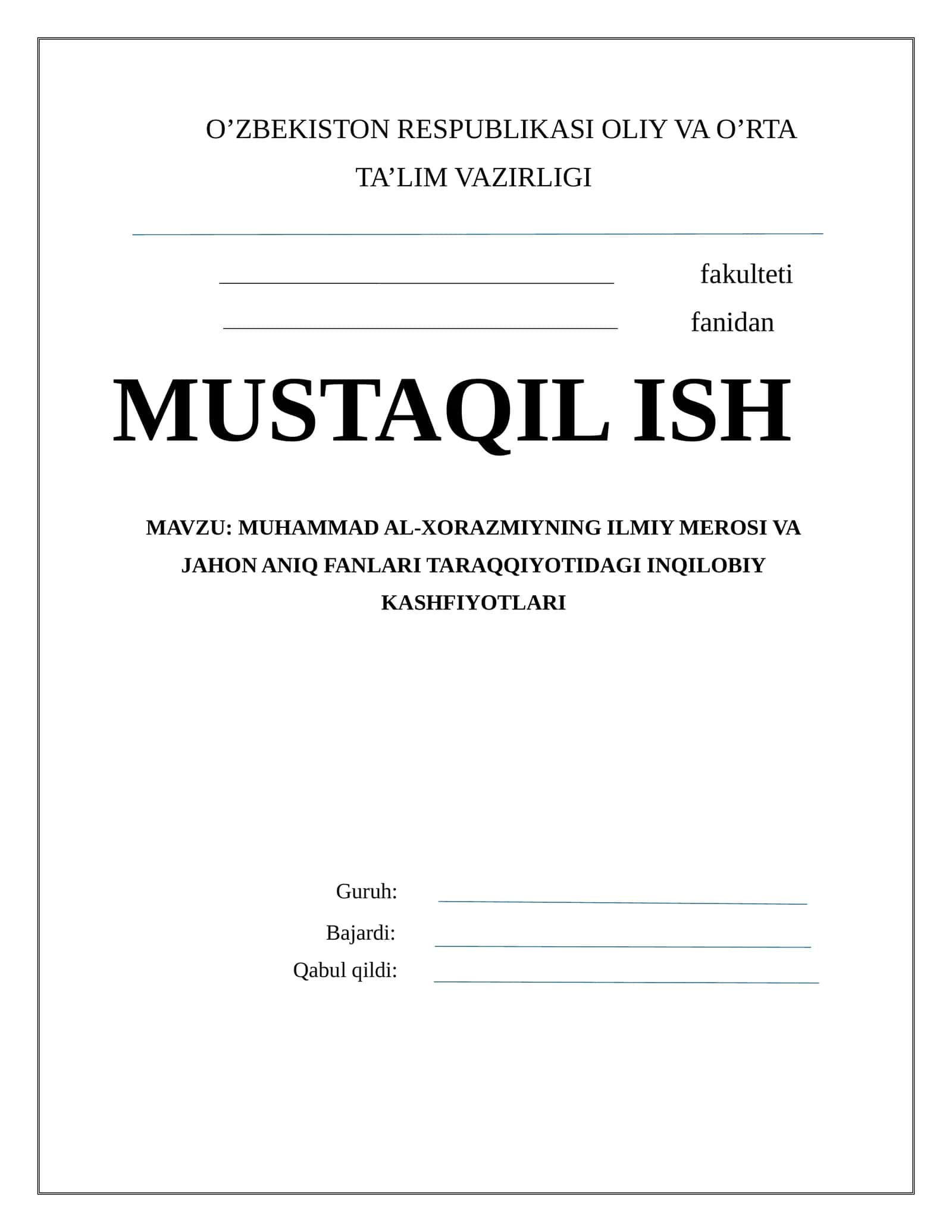MUHAMMAD AL-XORAZMIYNING ILMIY MEROSI VA JAHON ANIQ FANLARI TARAQQIYOTIDAGI INQILOBIY KASHFIYOTLARI 1