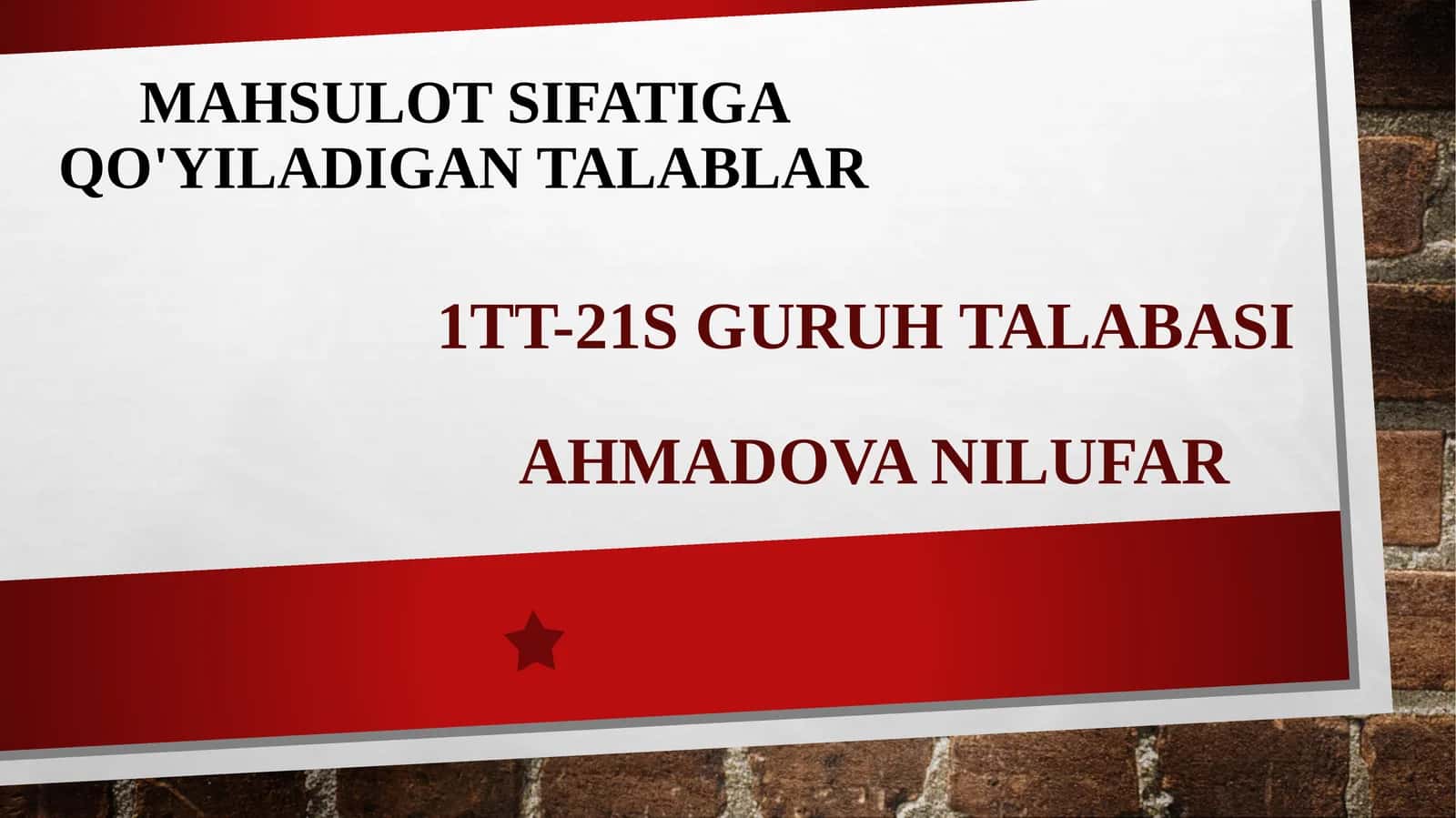 Mahsulotsifatiga qo'yiladigan talablar 1