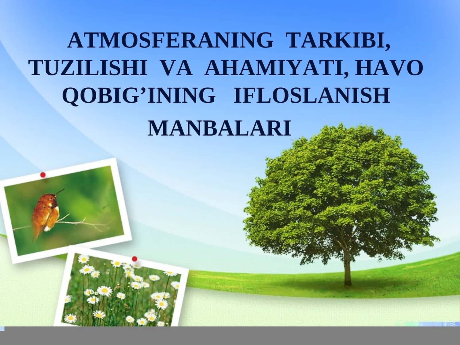 ATMOSFERANING TARKIBI, TUZILISHI VA AHAMIYATI, HAVO QOBIG’INING IFLOSLANISH MANBALARI 1
