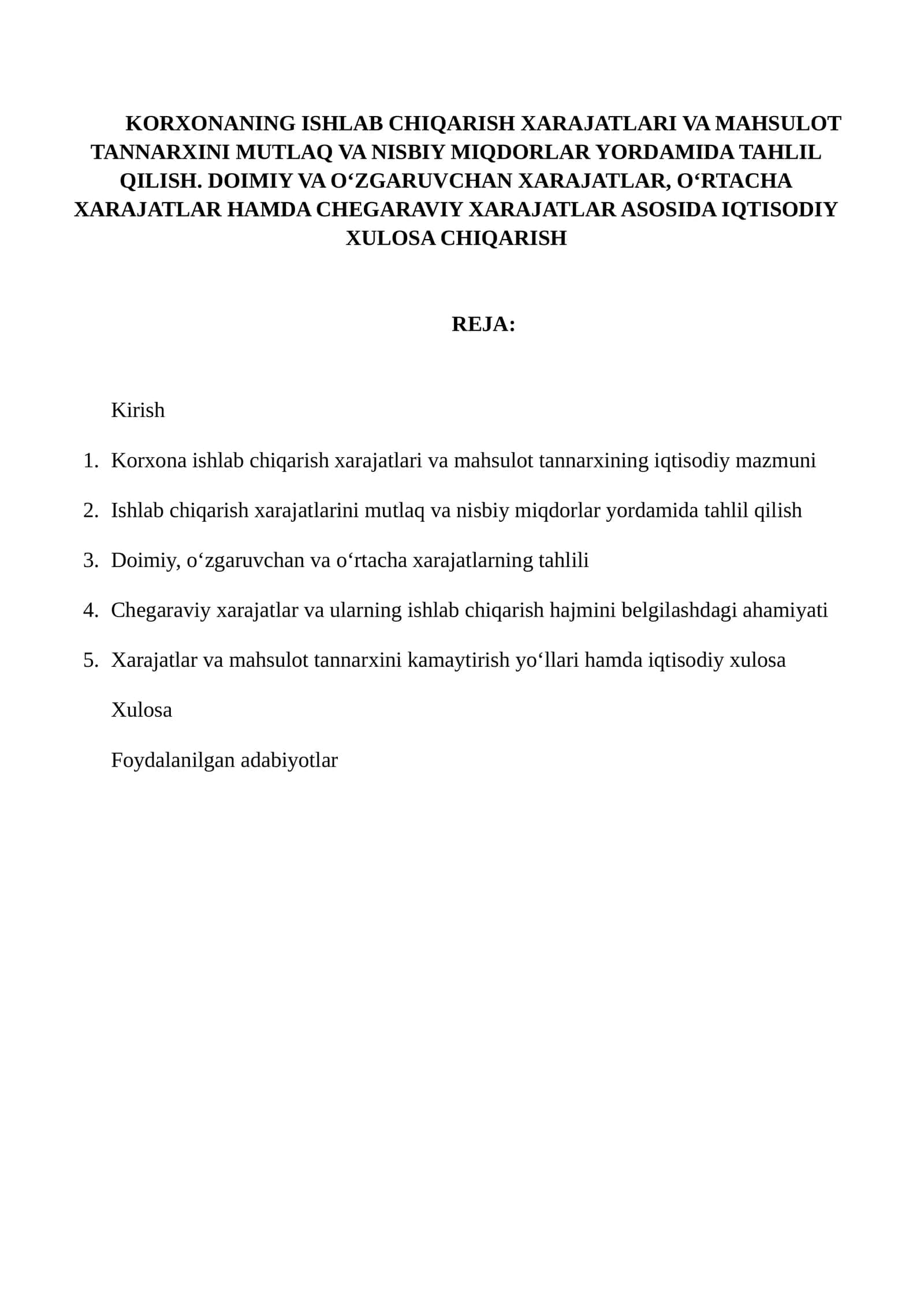 Korxonaning ishlab chiqarish xarajatlari va mahsulot tannarxini mutlaq va nisbiy miqdorlar yordamida tahlil qilish 1