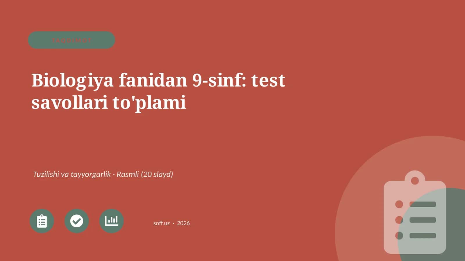 Biologiya fanidan 9-sinf: test savollari to'plami 1