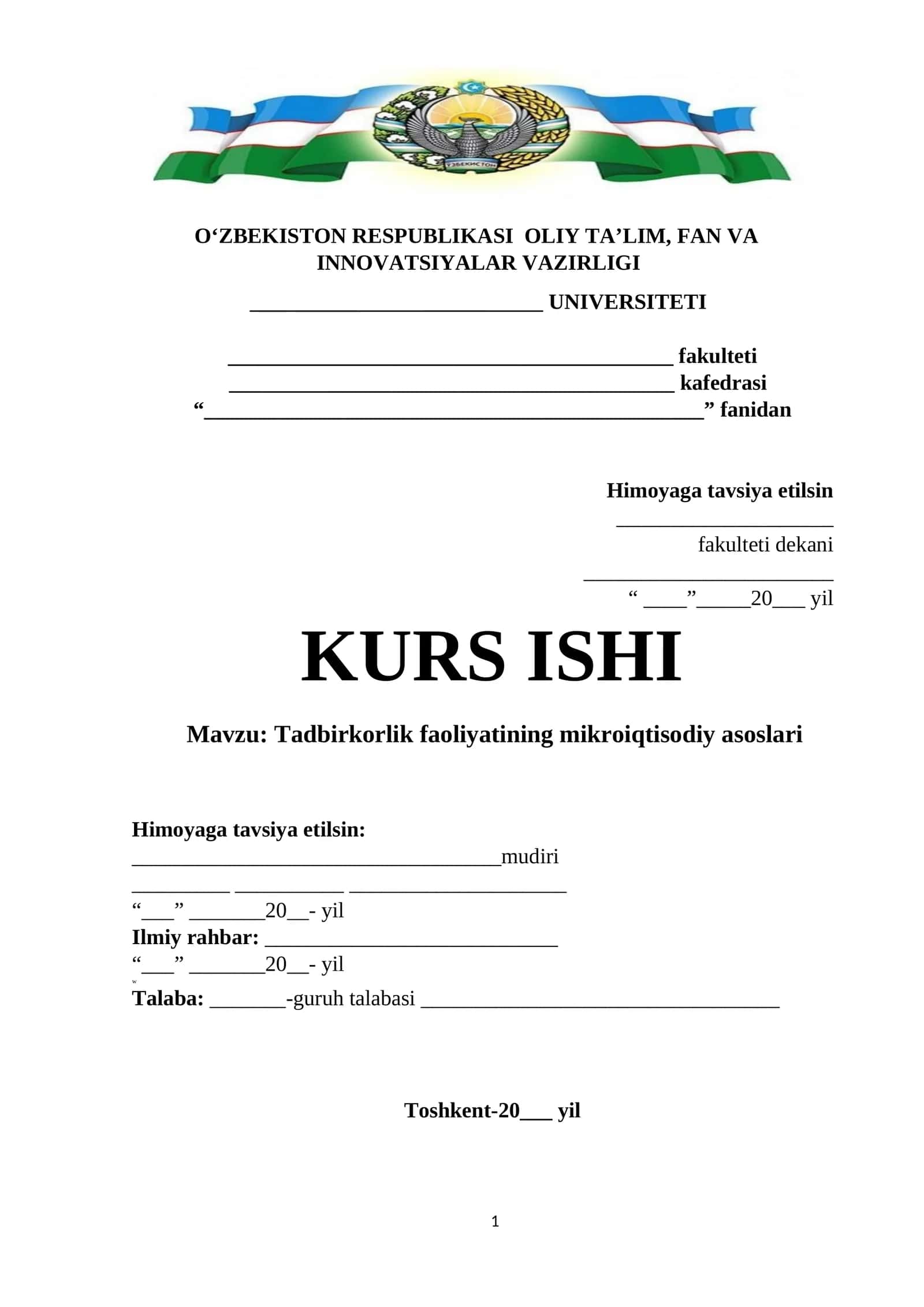 Tadbirkorlik faoliyatining mikroiqtisodiy asoslari 1