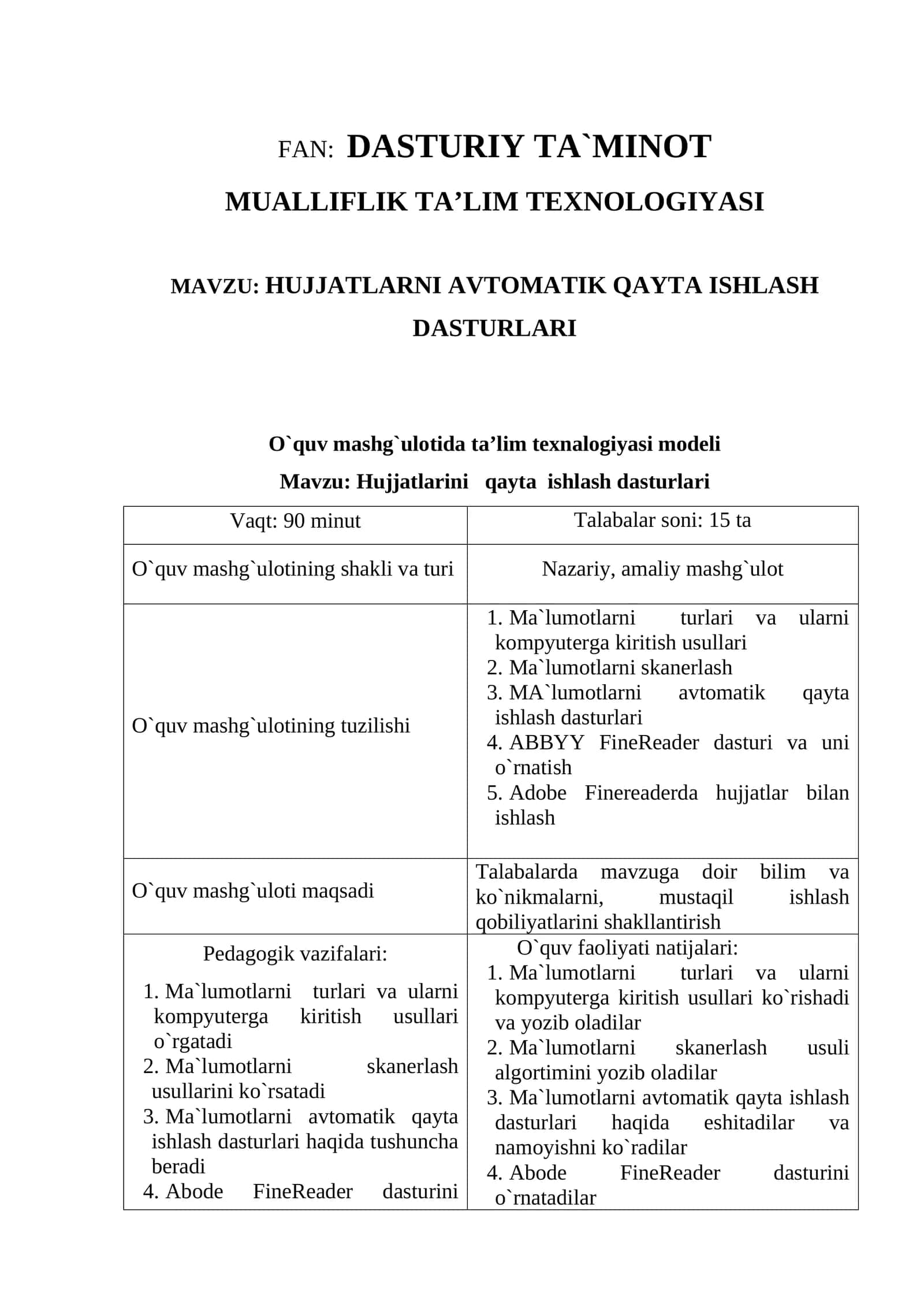 Hujjatlarini qayta ishlash dasturlari 1