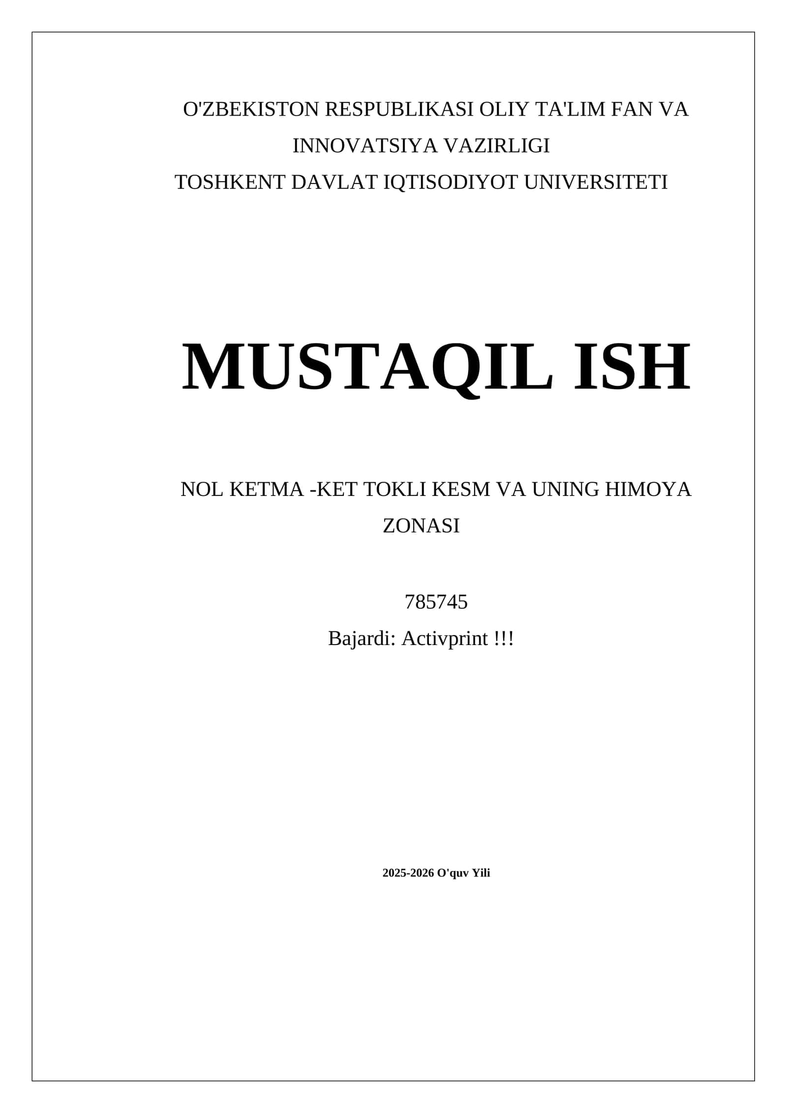 NOL KETMA -KET TOKLI KESM VA UNING HIMOYA ZONASI 1