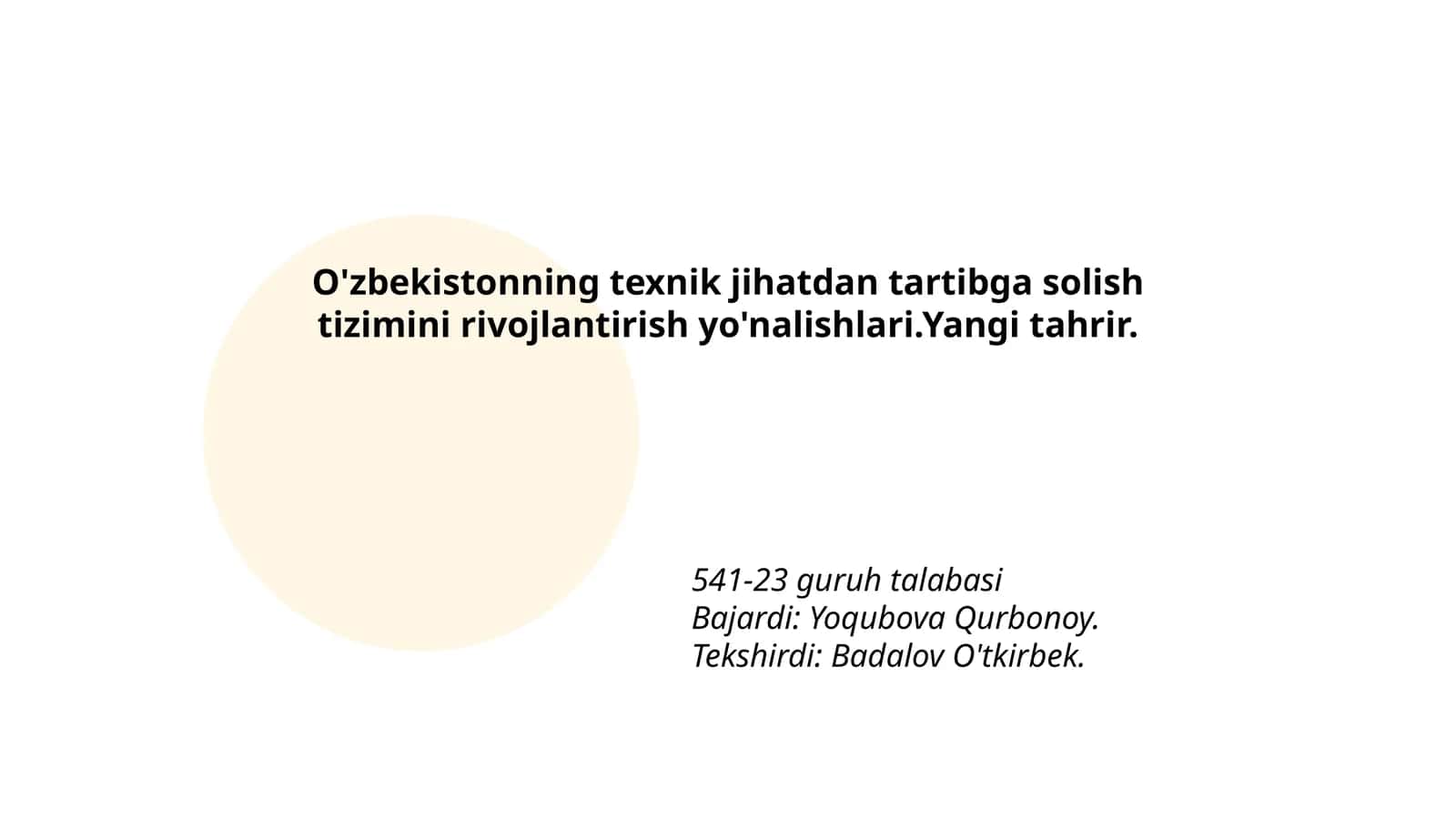 O'zbekistonning texnik jihatdan tartibga solish tizimini rivojlantirish yo'nalishlari 1