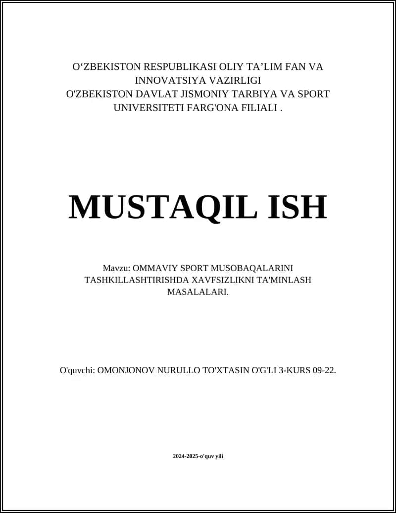OMMAVIY SPORT MUSOBAQALARINI TASHKILLASHTIRISHDA XAVFSIZLIKNI TA'MINLASH MASALALARI 1