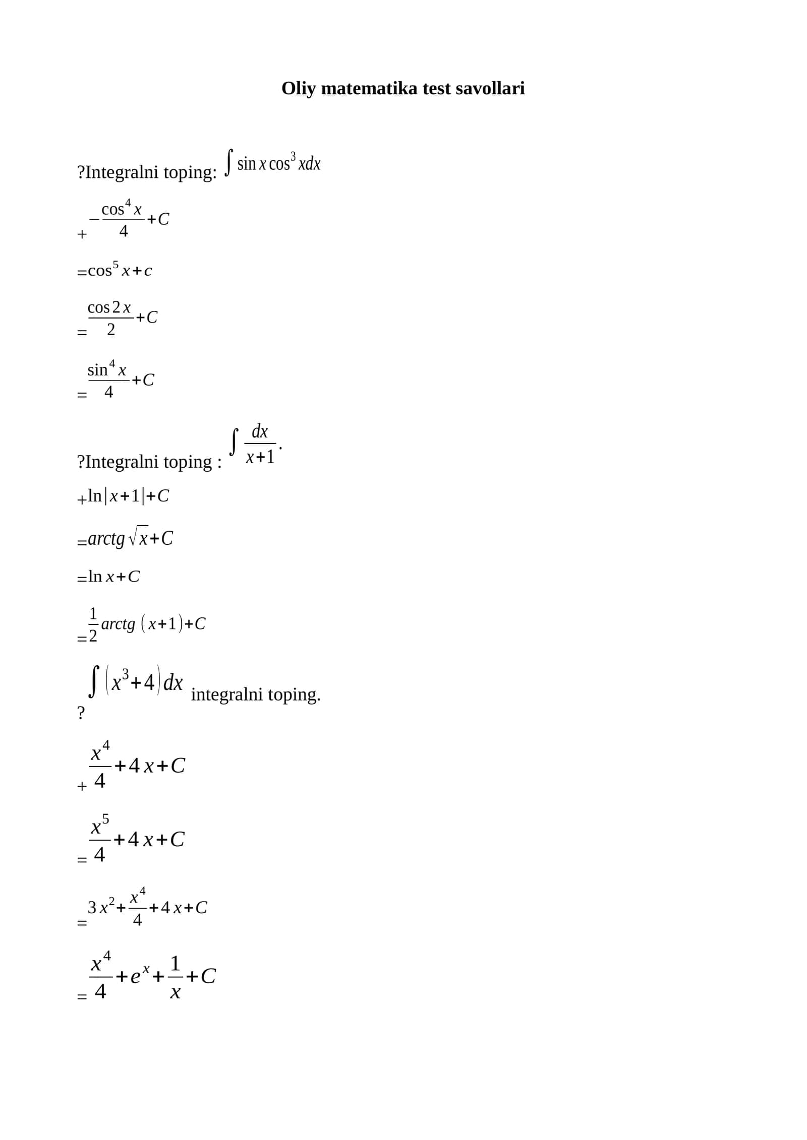 Oliy matematika test savollari 1
