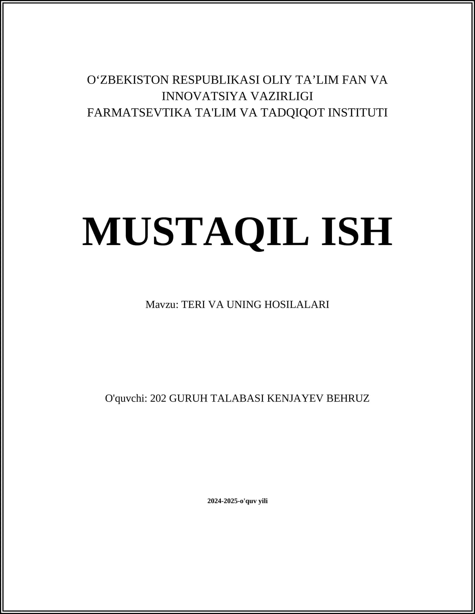 TERI VA UNING HOSILALARI 1