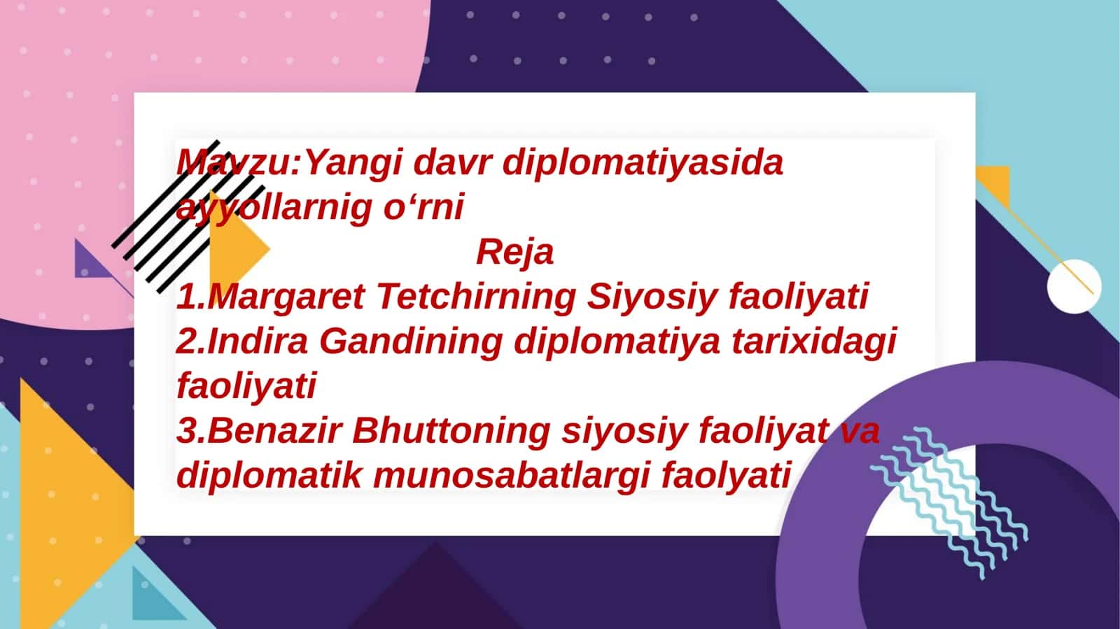 Yangi davr diplomatiyasida ayyollarnig oʻrni 1