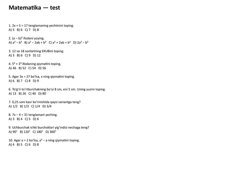 Matematika — test 1