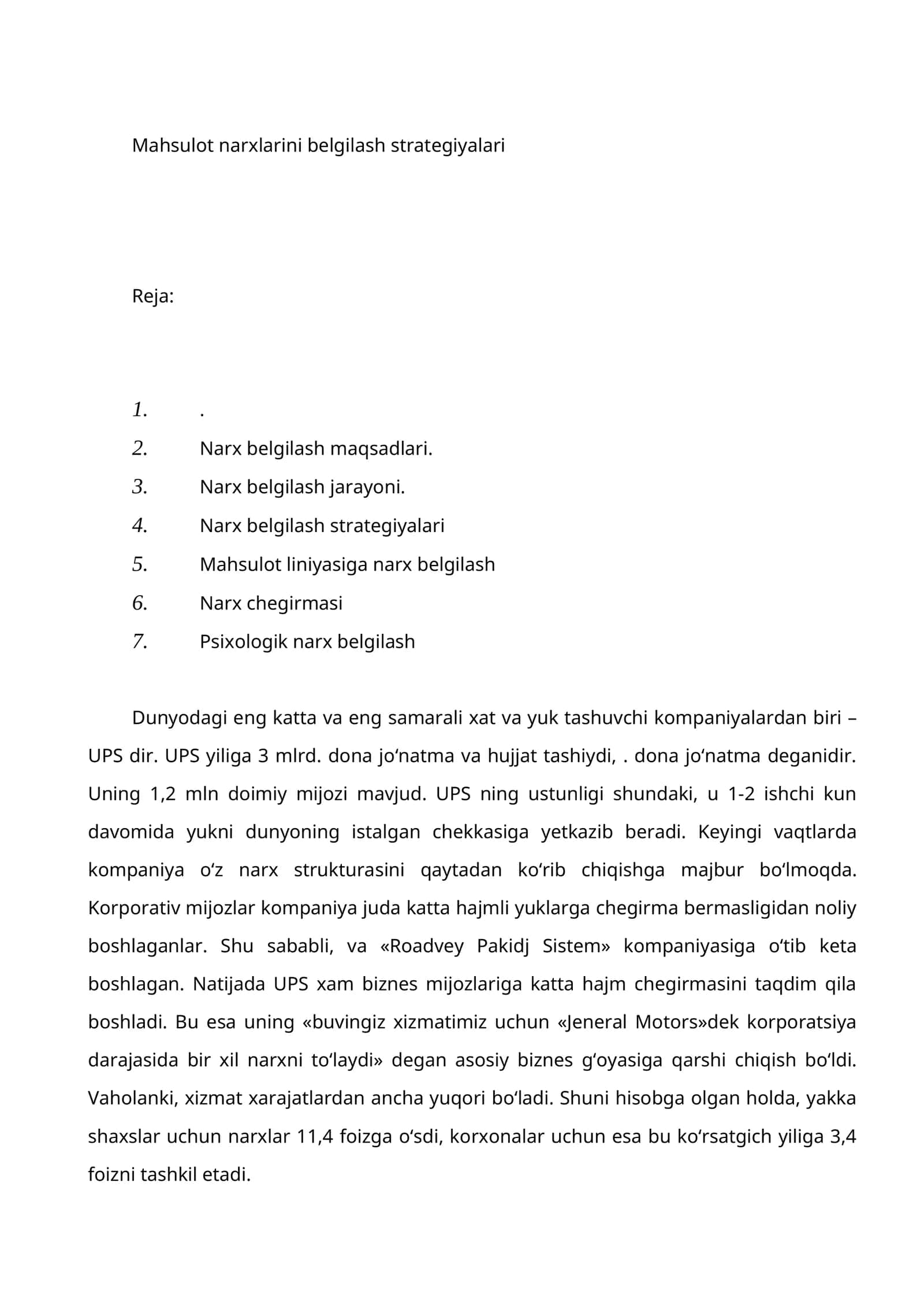 Mahsulot narxlarini belgilash strategiyalari 1