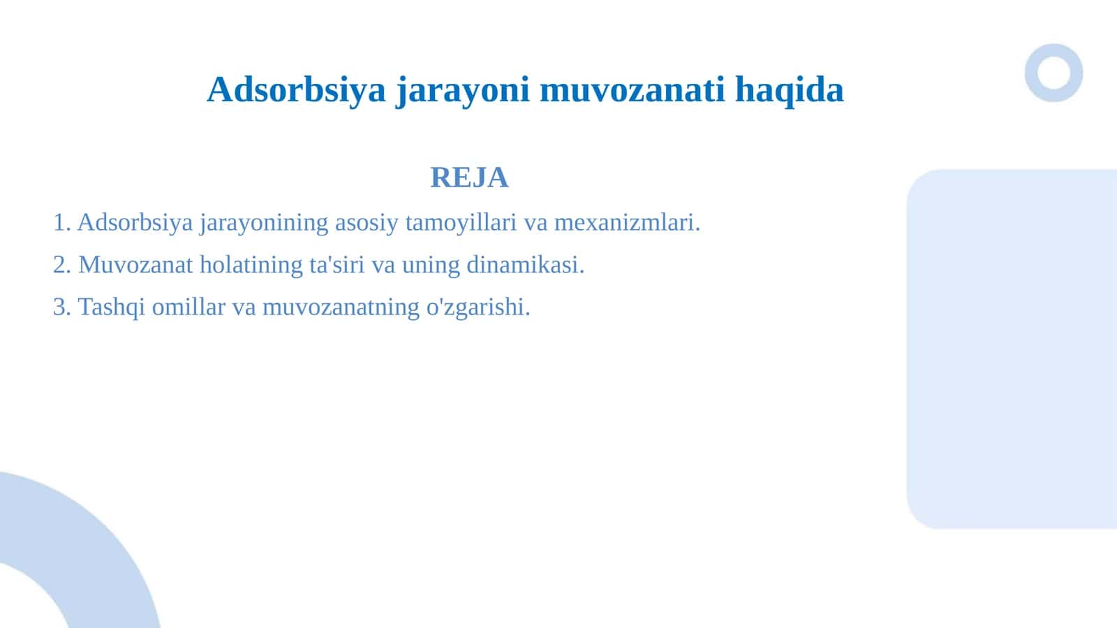 Adsorbsiya jarayoni muvozanati haqida 1