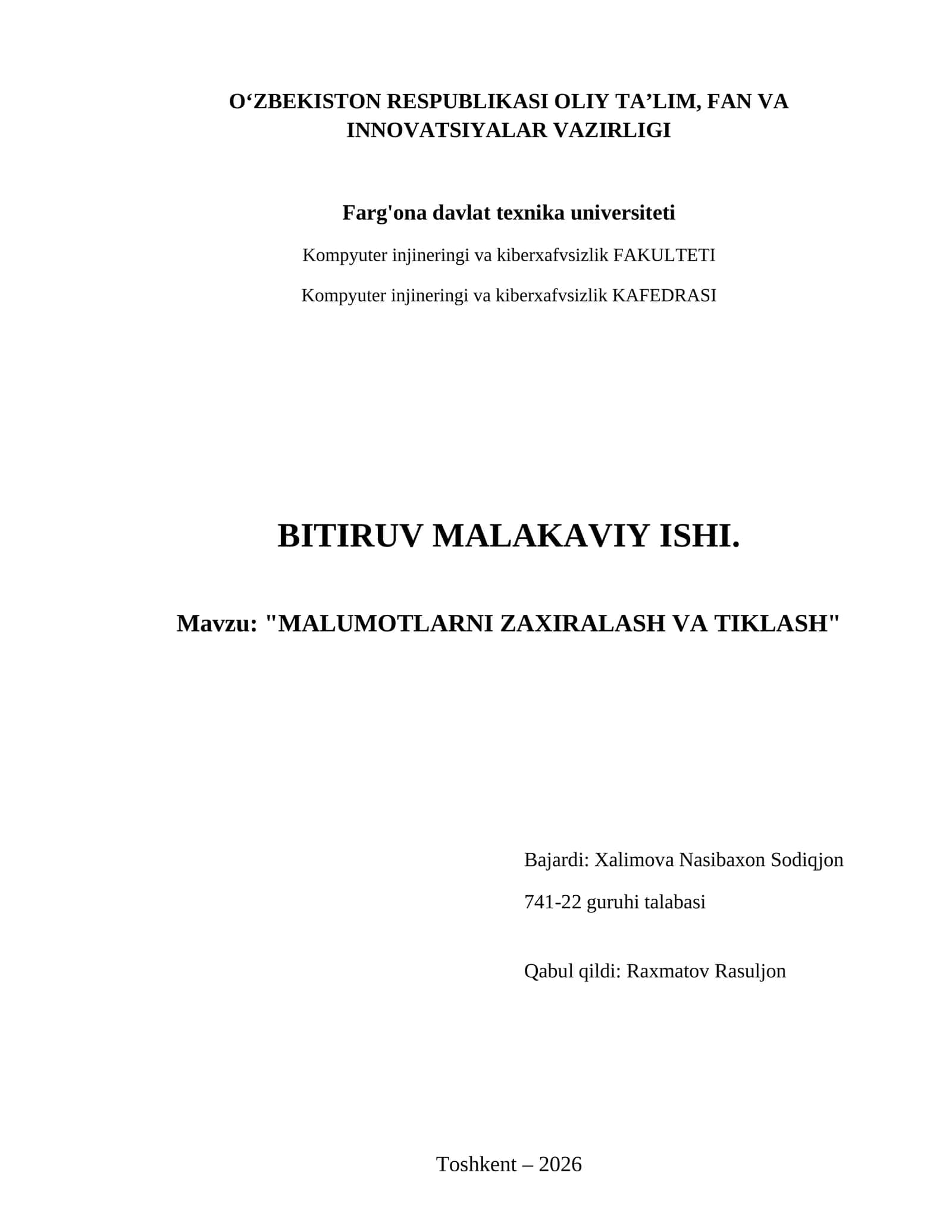 Malumotlarni zaxiralash va tiklash 1