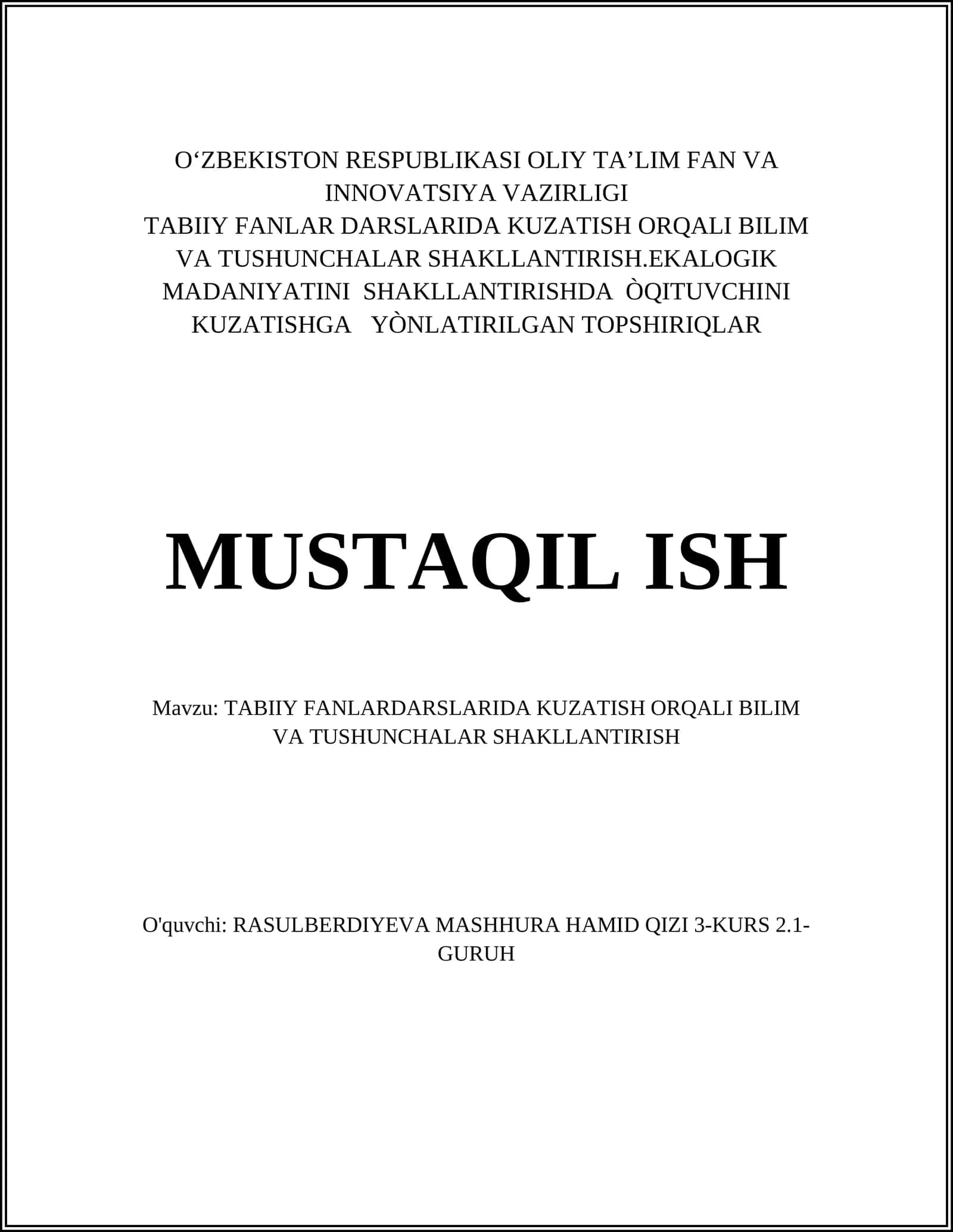 TABIIY FANLAR DARSLARIDA KUZATISH ORQALI BILIM VA TUSHUNCHALAR SHAKLLANTIRISH 1