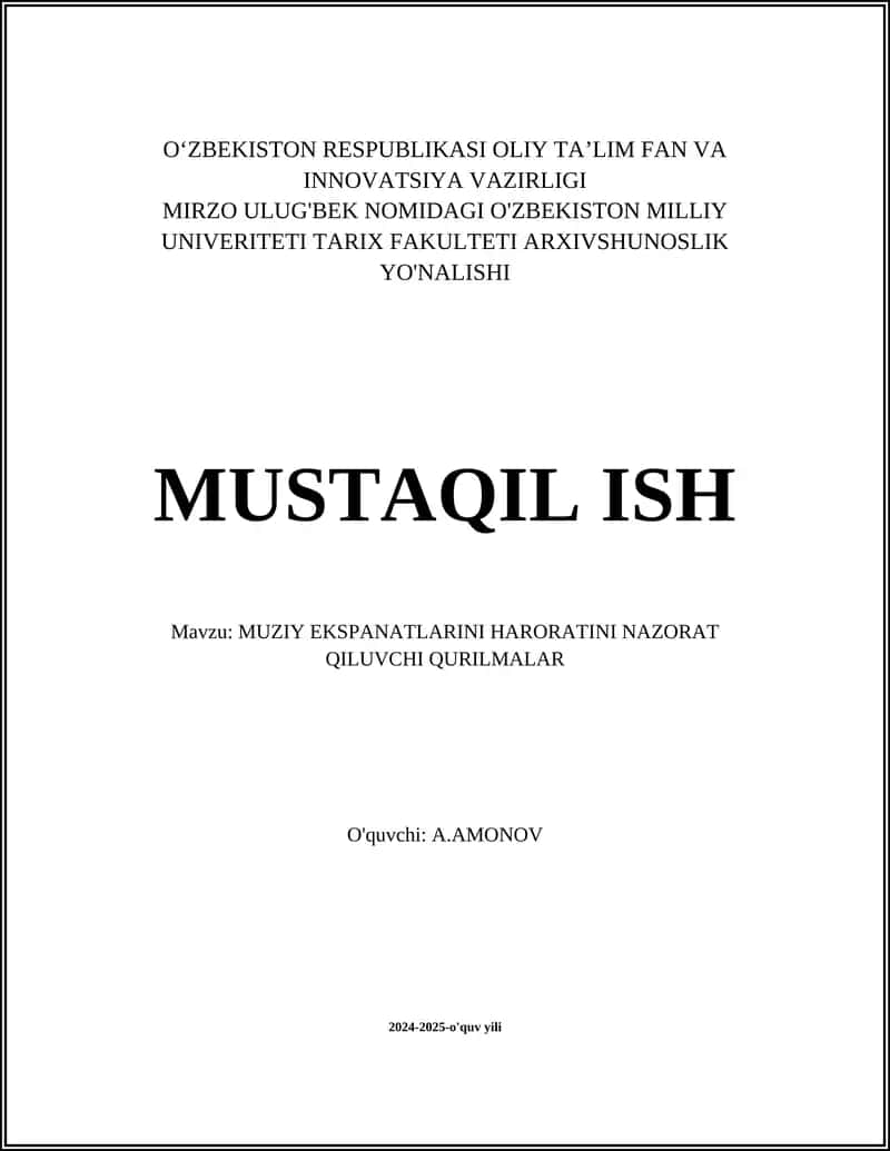 MUZIY EKSPANATLARINI HARORATINI NAZORAT QILUVCHI QURILMALAR 1