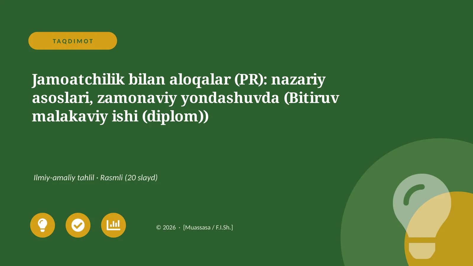 Jamoatchilik bilan aloqalar (PR): nazariy asoslari, zamonaviy yondashuvda (Bitiruv malakaviy ishi (diplom)) 1