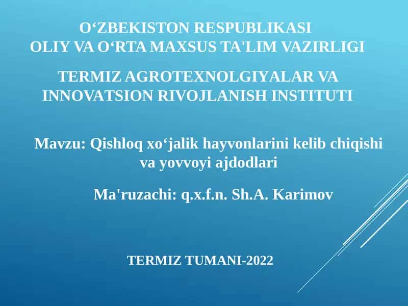 Qishloq xo‘jalik hayvonlarini kelib chiqishi va yovvoyi ajdodlari 1