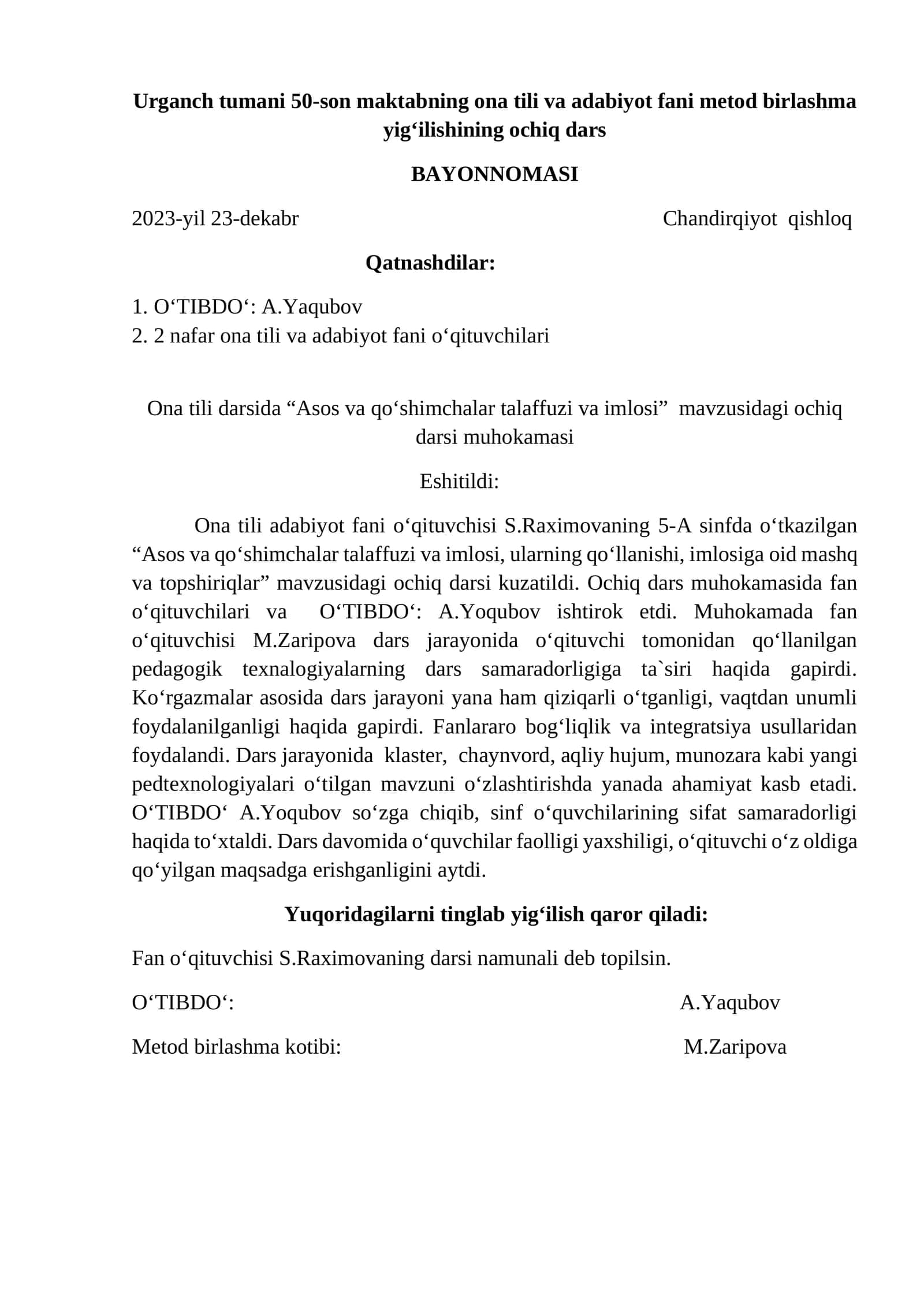 Ona tili va adabiyot fani metod birlashma yig‘ilishi 1