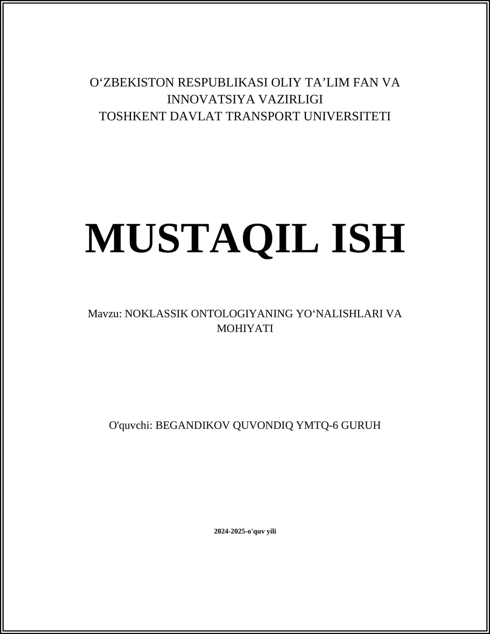 NOKLASSIK ONTOLOGIYANING YOʻNALISHLARI VA MOHIYATI 1