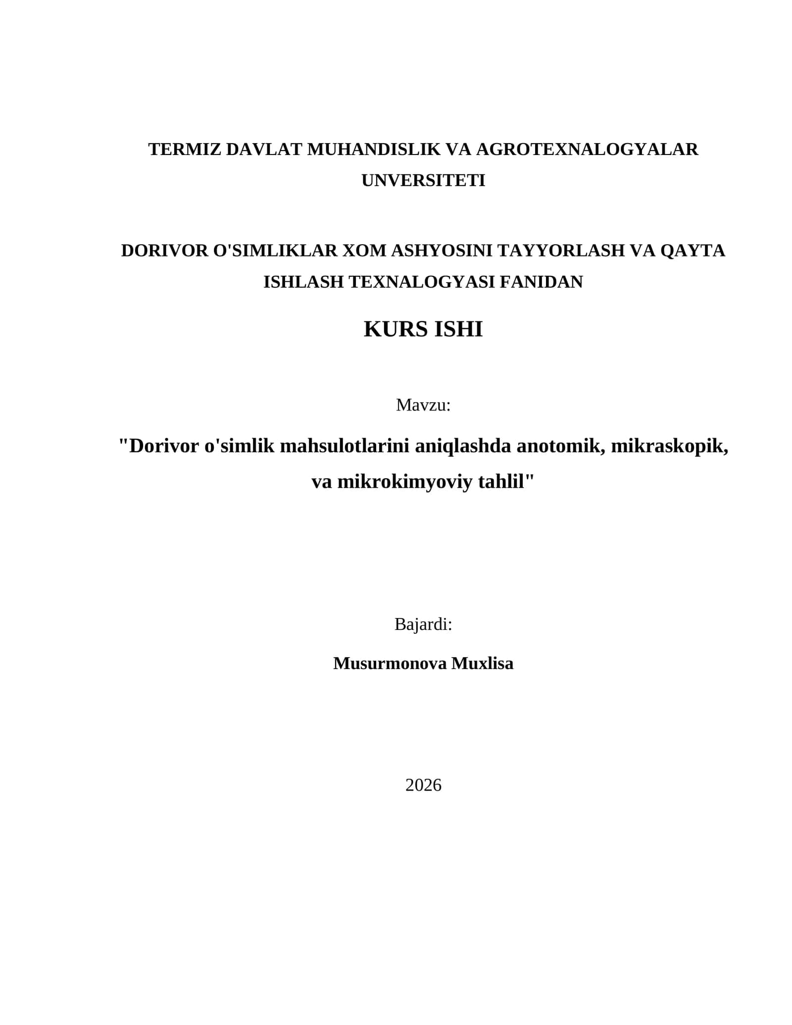 Dorivor O'simlik Mahsulotlarini Aniqlashda Anotomik, Mikraskopik, va Mikrokimyoviy Tahlil 1