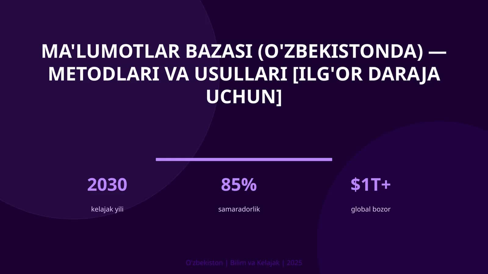 Ma'lumotlar bazasi (O'zbekistonda) — metodlari va usullari [ilg'or daraja uchun] 1