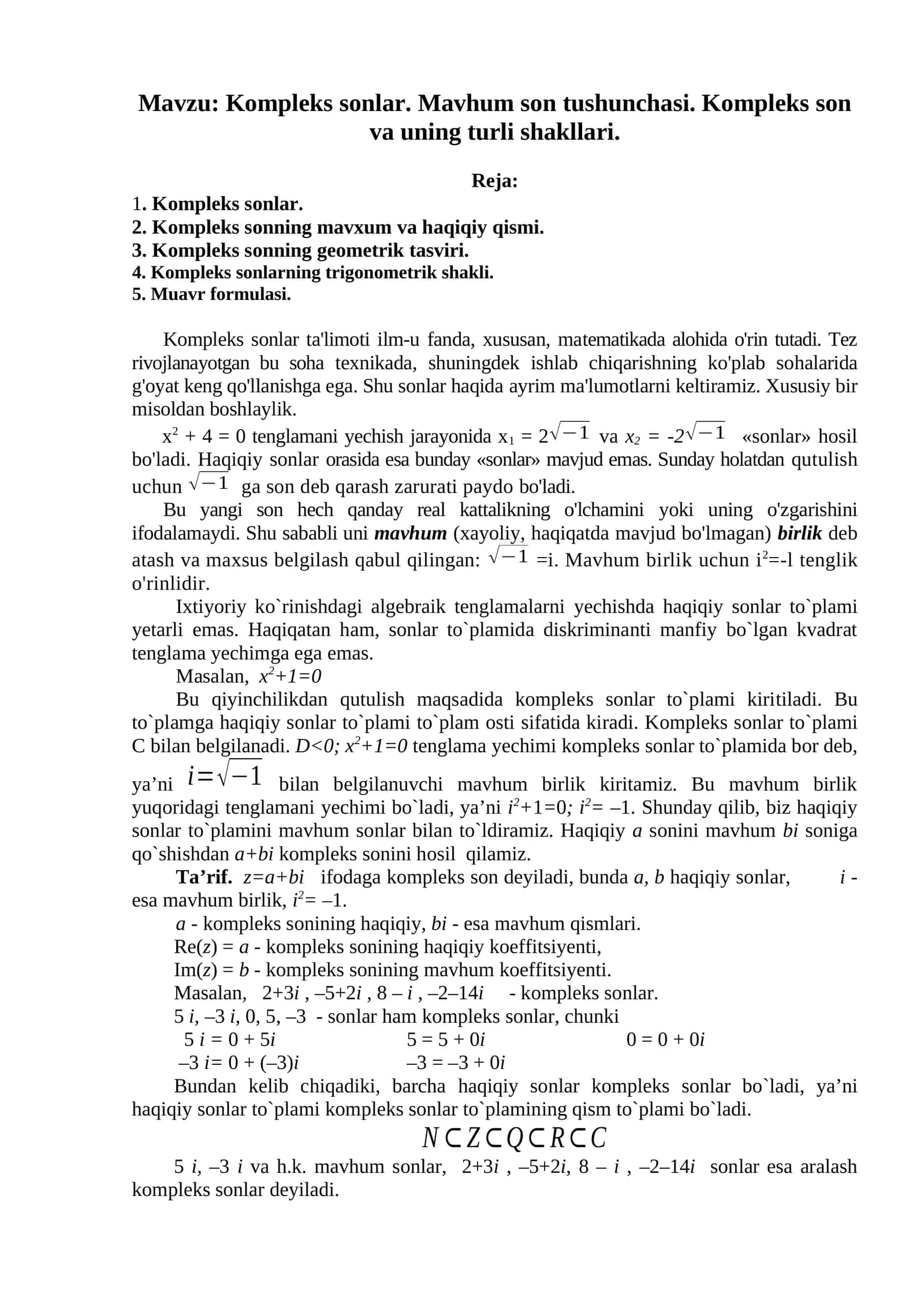 Kompleks sonlar 1
