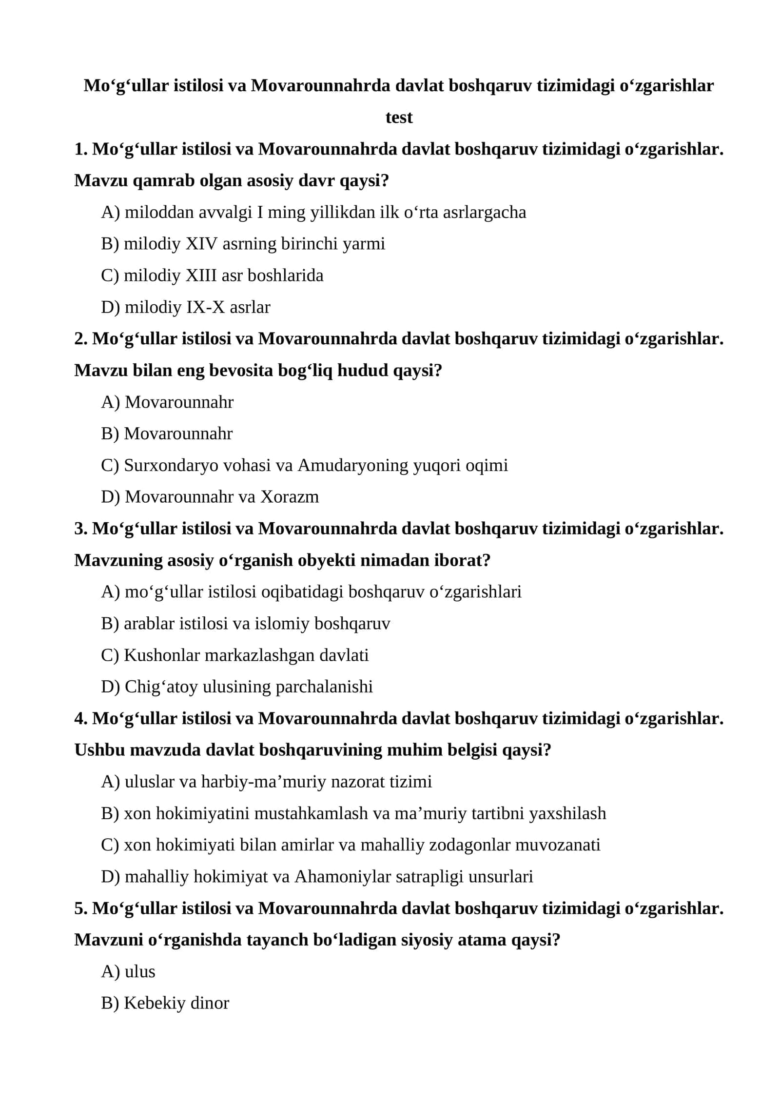 Mo‘g‘ullar istilosi va Movarounnahrda davlat boshqaruv tizimidagi o‘zgarishlar 1