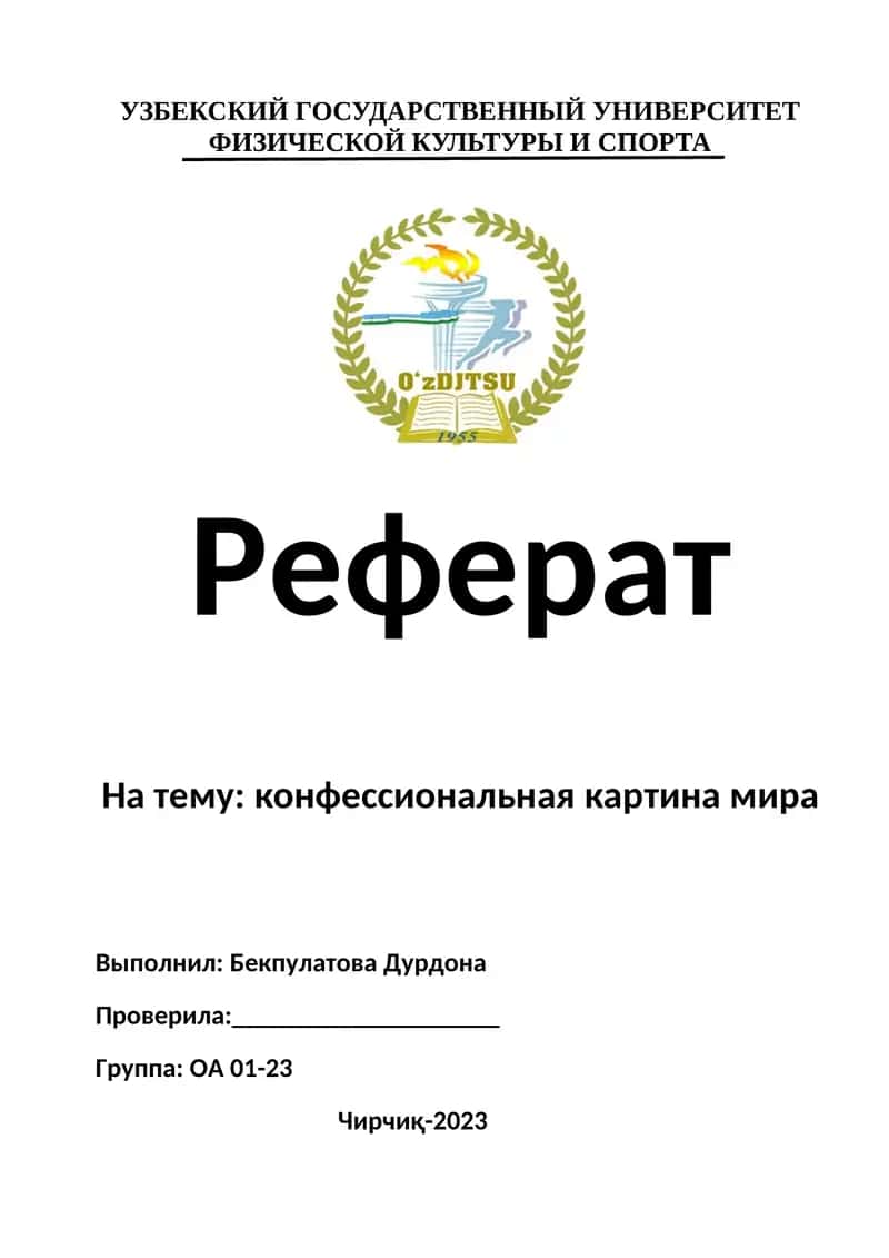 Реферат на тему: конфессиональная картина мира 1