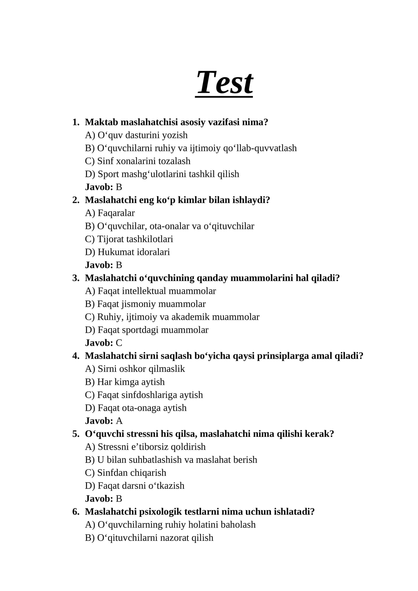 MAKTAB MASLAHATCHISI TEST 1000 TA 1