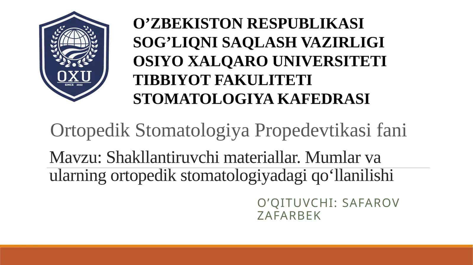 Ortopedik Stomatologiya Propedevtika Shakllantiruvchi Materiallar 1