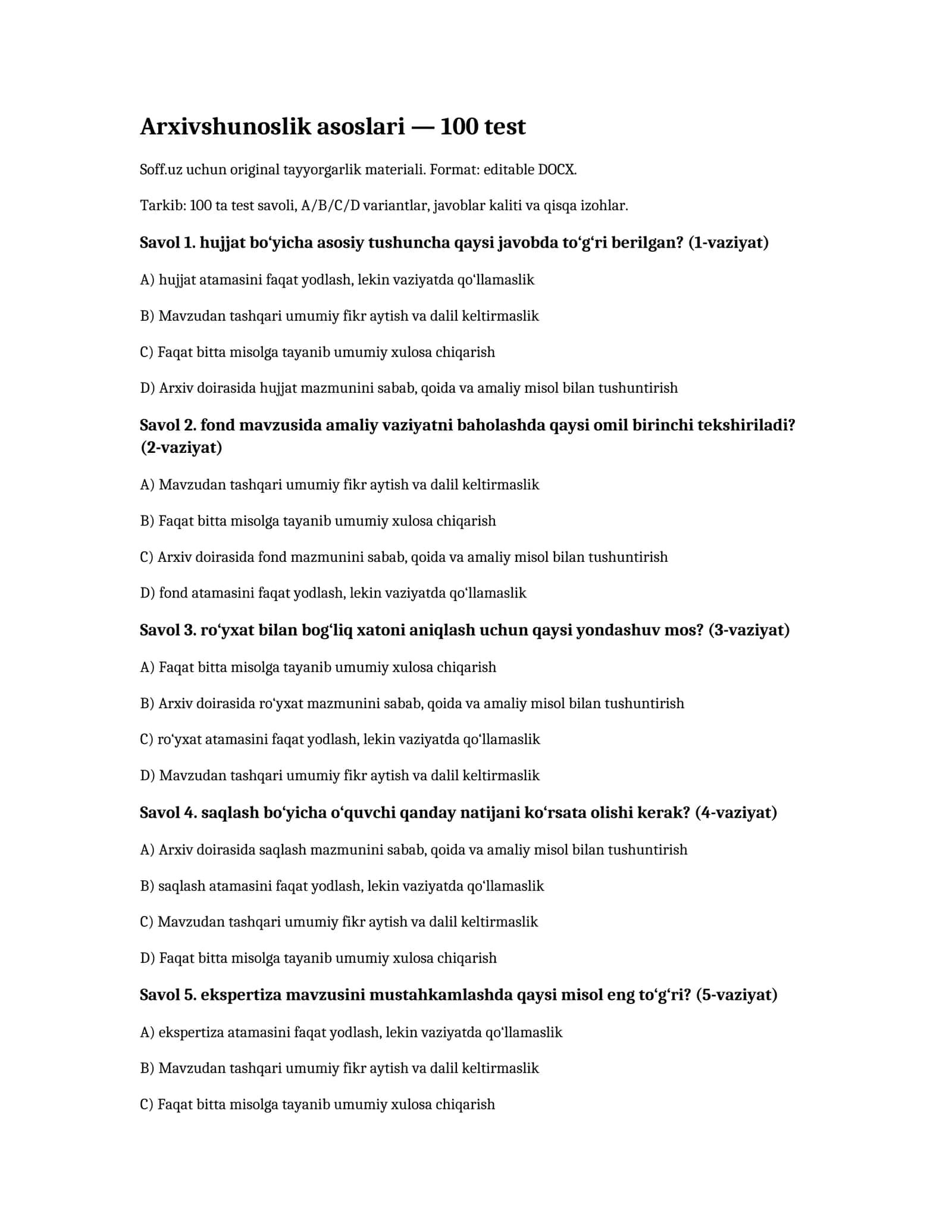 Arxivshunoslik asoslari 1